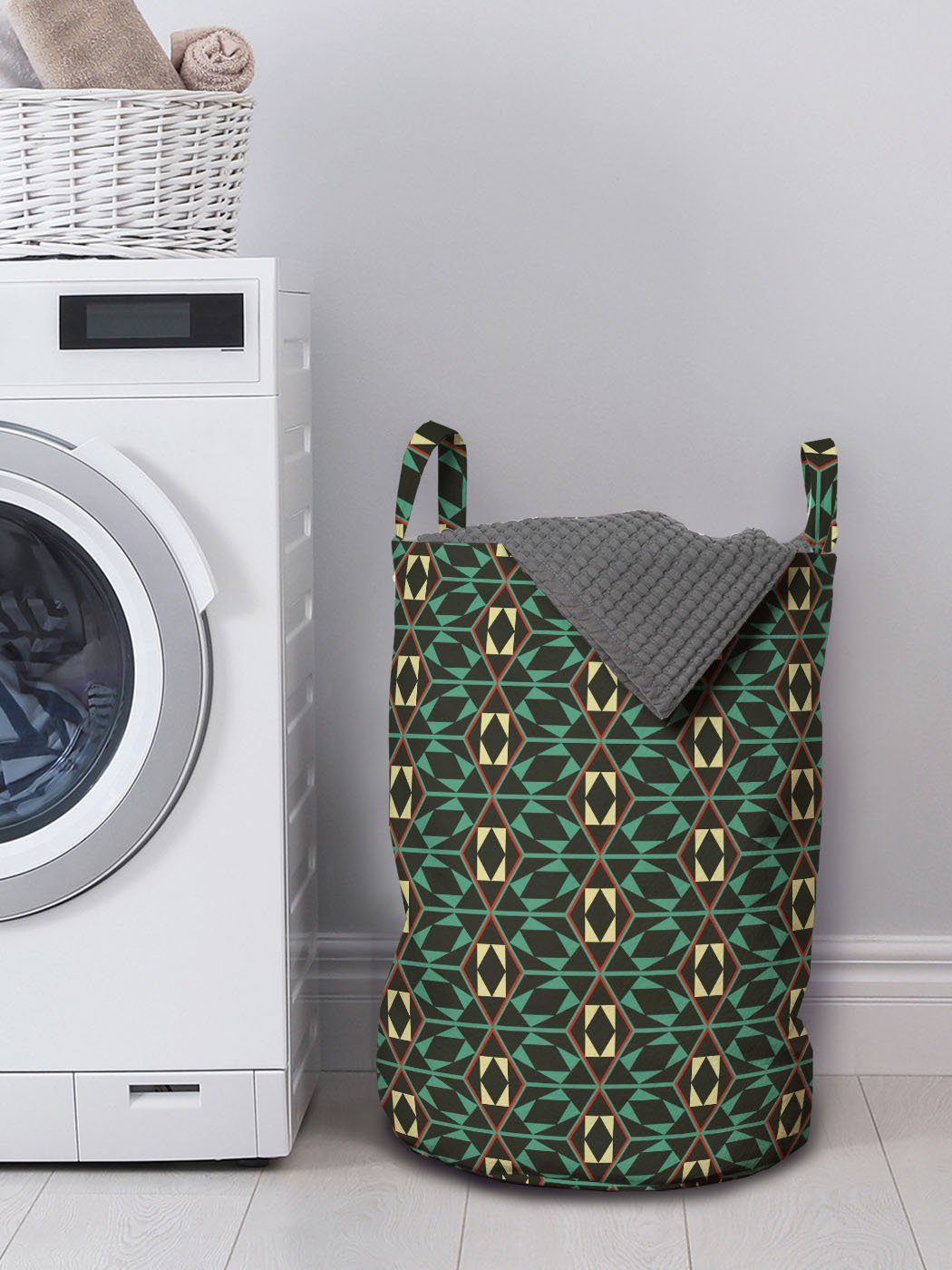 mit Wäschesäckchen Wäschekorb Waschsalons, Abakuhaus Geometrisch Griffen für Mosaik-Zusammensetzung Kordelzugverschluss