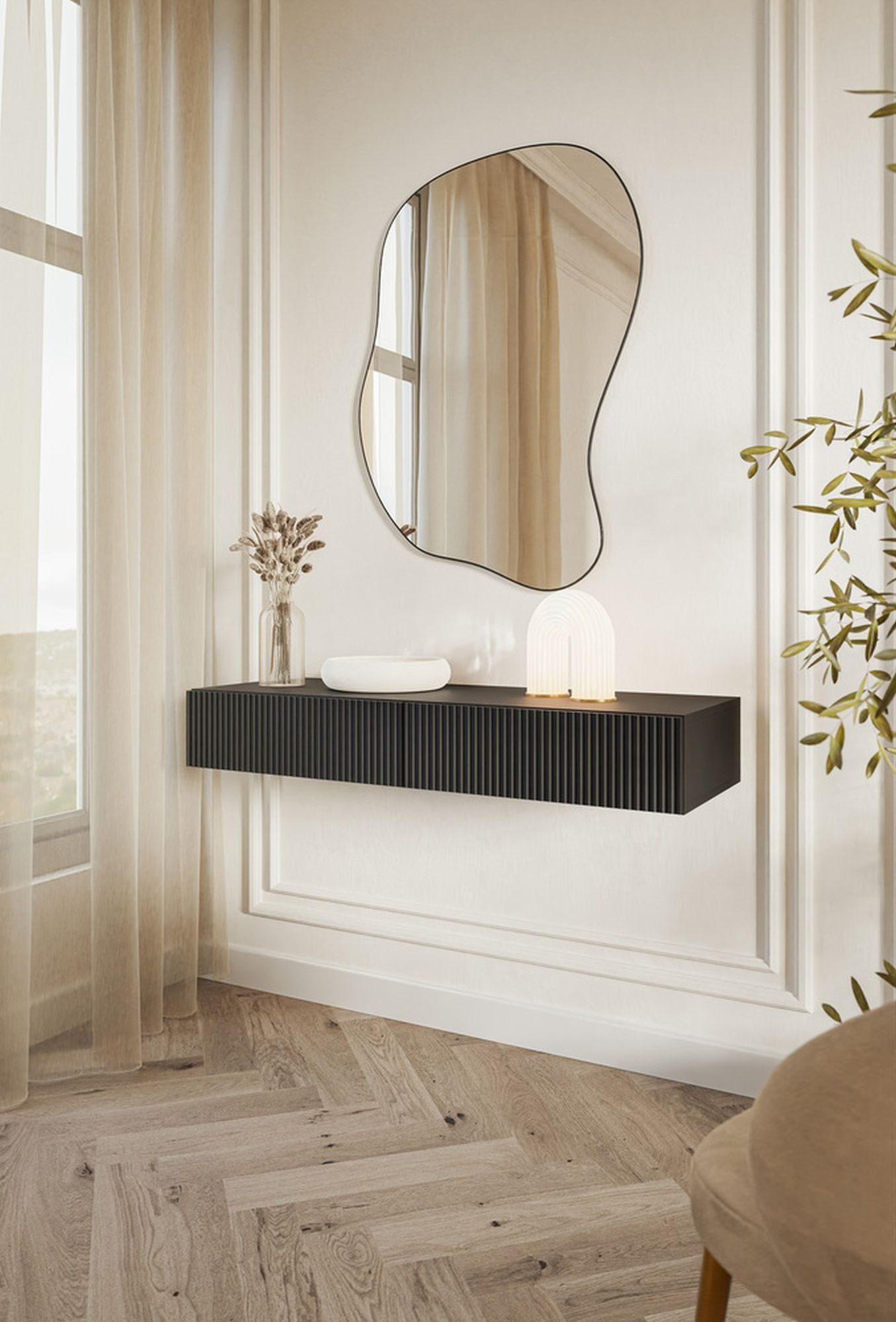 Selsey Schminktisch VELDIO, hängend, 2 Schubladen mit geriffelten Fronten, günstig online kaufen