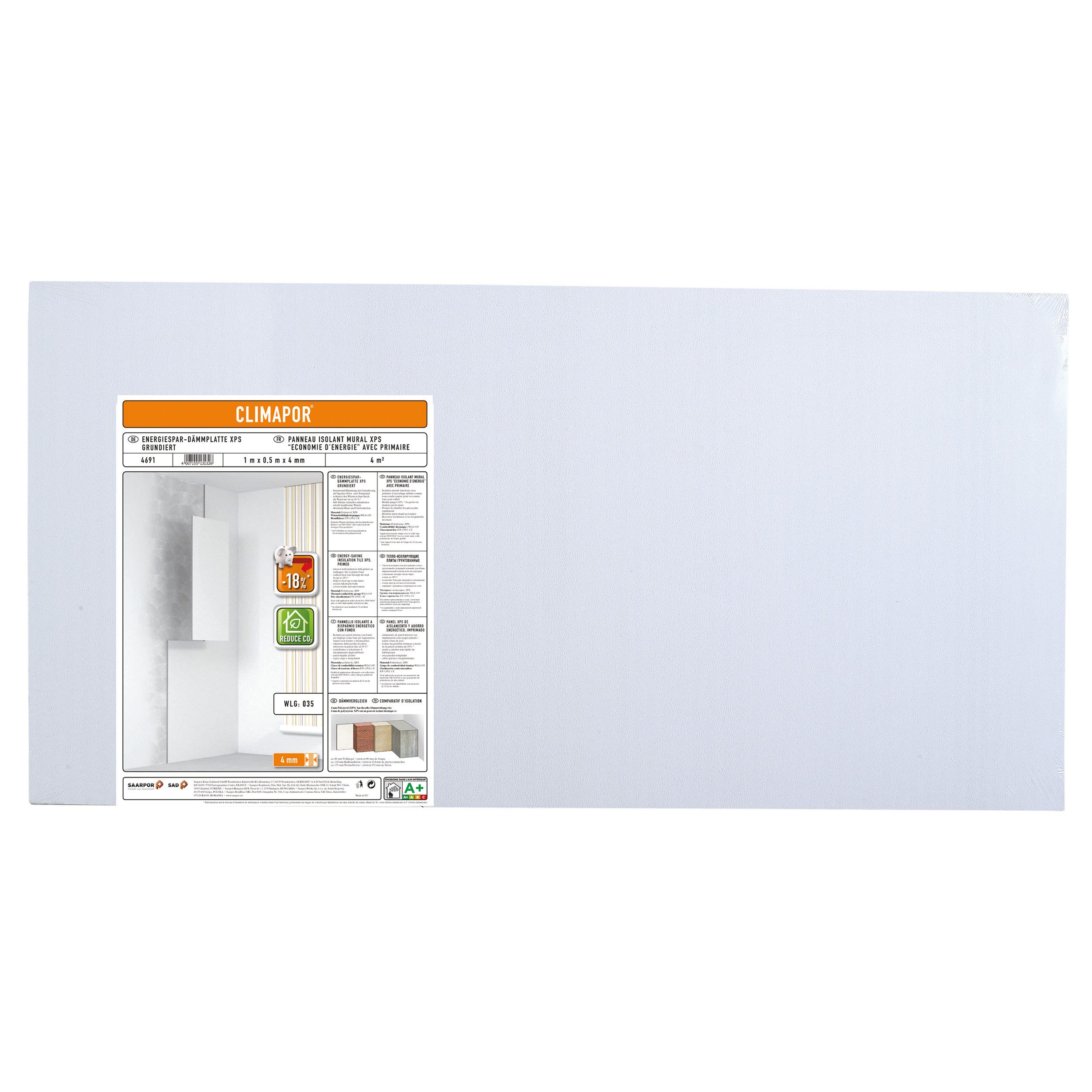 Climapor Styroporplatte Climapor Energiespar-Dämmplatte grundiert, weiß, 1 x 0,5 m x 4 mm, (48-St)