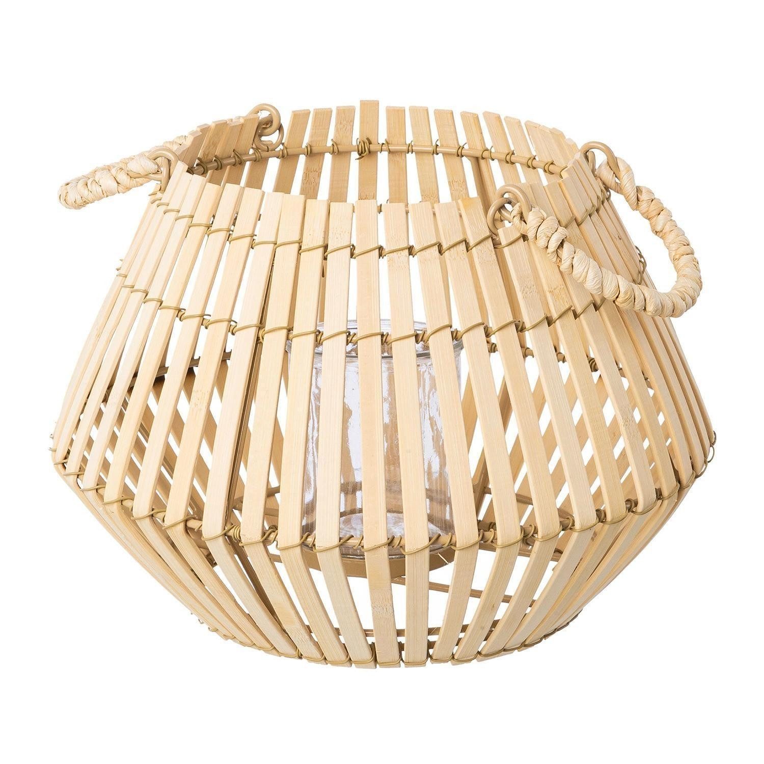 Windlicht JAVA, H 20 cm, Ø 31 cm, Braun, Bambus