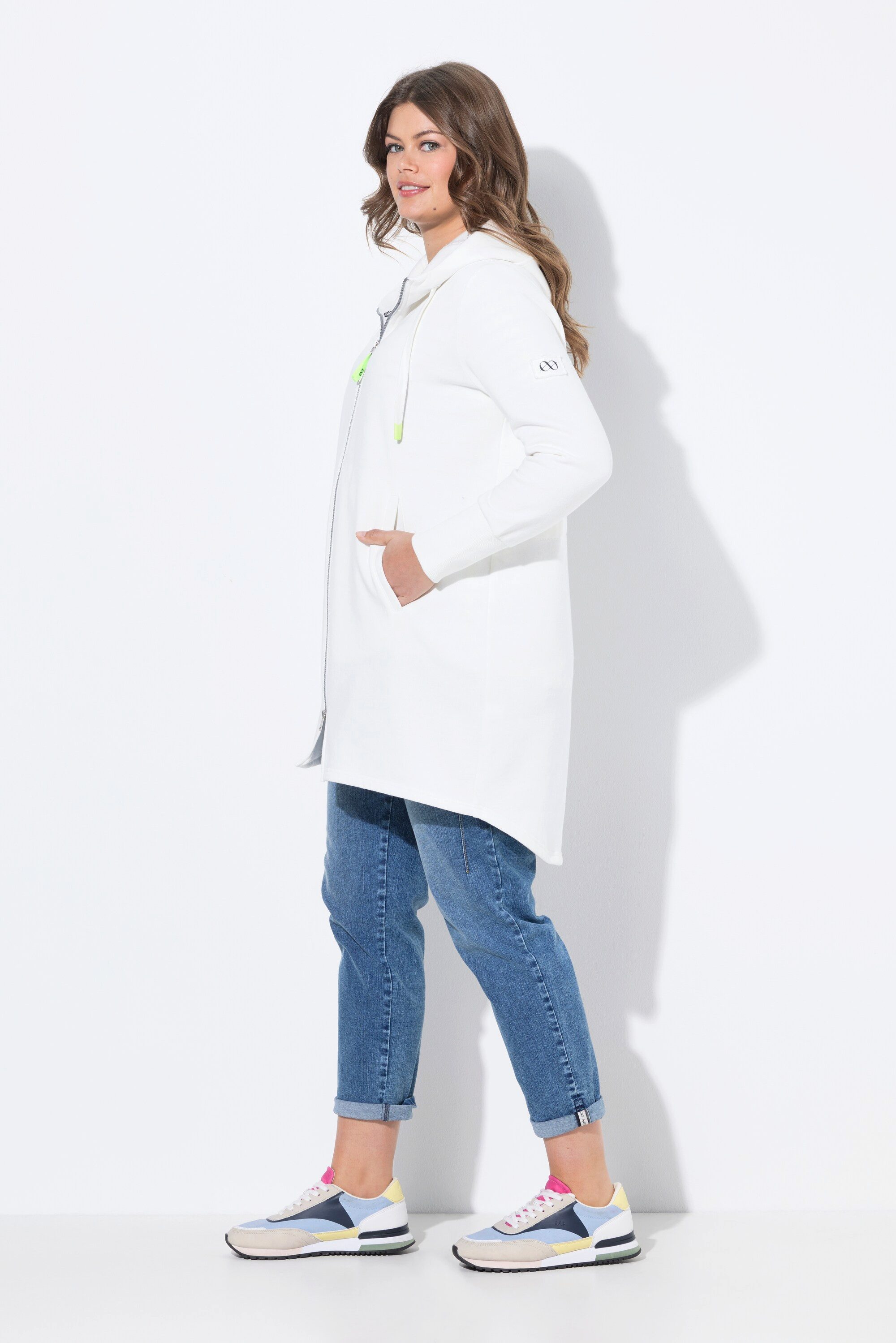 Laurasøn Sweatjacke Sweatjacke lang geschnitten Kapuze Langarm – Bild 4 von 4