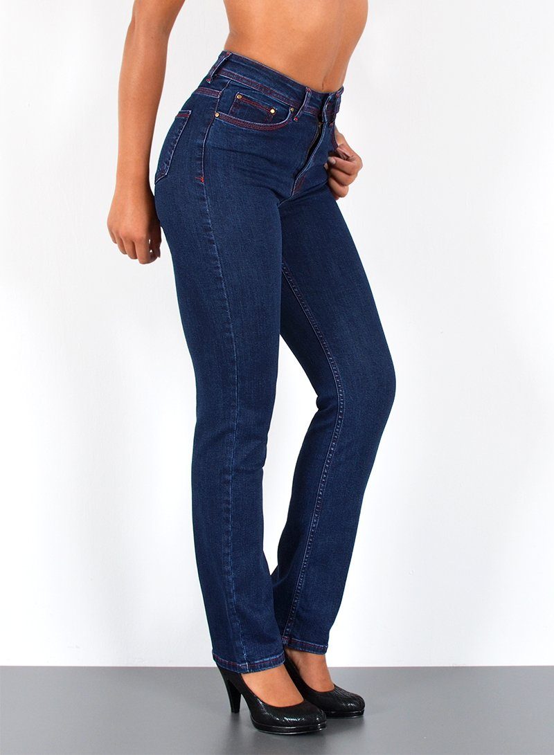 ESRA Straight-Jeans Premium Damen Straight Fit Jeans High Waist Hose bis Übergröße G5 Jeans Damen Straight Fit High Waist Damen Jeans Regular Stretch-Jeans