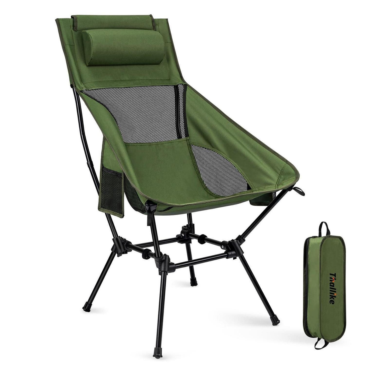 LuxusKollektion Campingstuhl Campingstuhl Hochlehner faltbar 150kg Armeegrün (1 St)