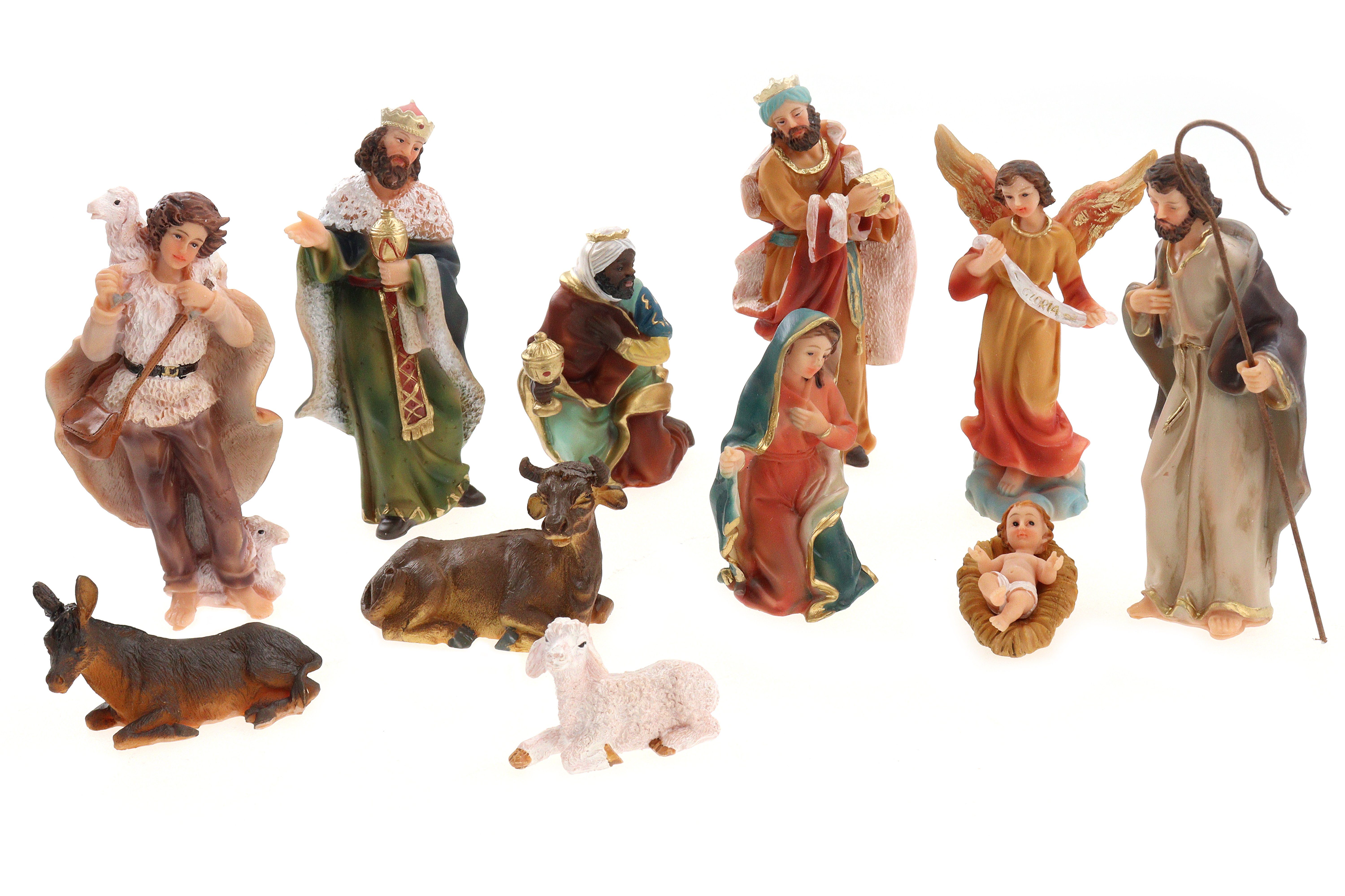 ELLUG Krippenfigur Krippenfiguren Set 11teilig, Höhe bis 10cm,  Weihnachtskrippe Figuren Krippenzubehör Weihnachtsdeko, aus Polyresin in  Plastikbox (11 St)