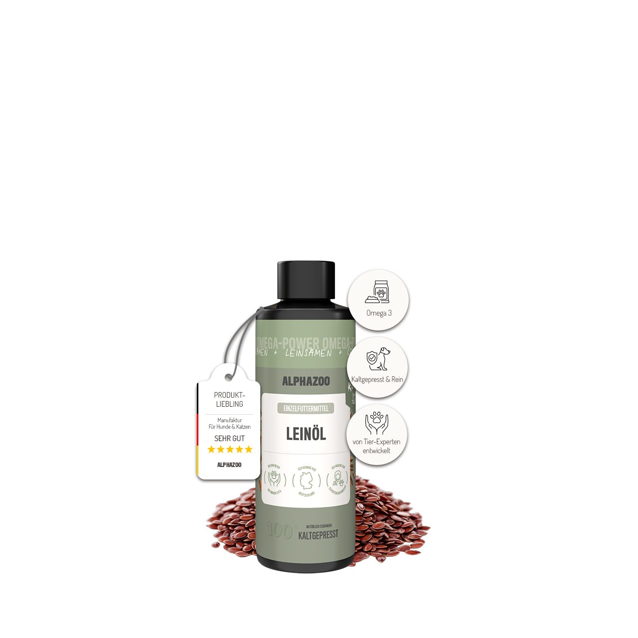 ALPHAZOO Leinöl für Katzen 100 ml Leinöl, Ergänzungsfutter für: Katzen