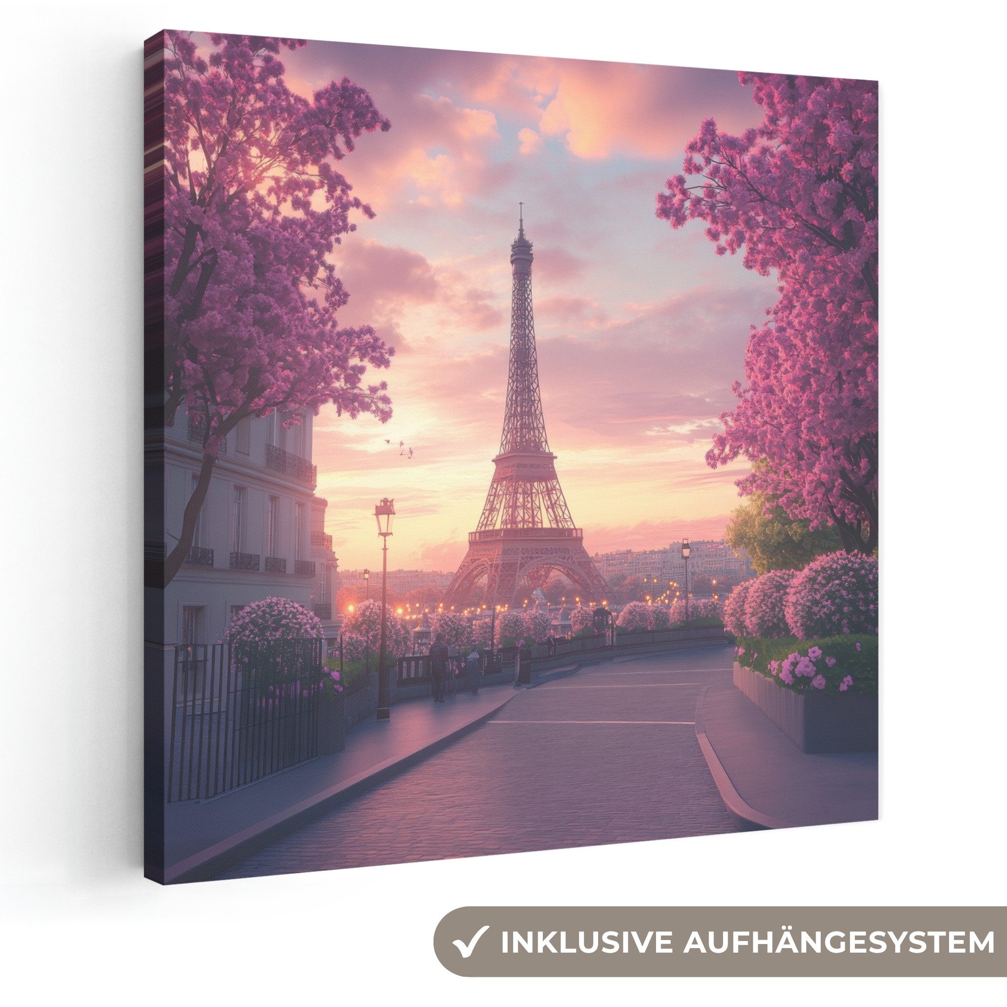 OneMillionCanvasses® Leinwandbild Eiffelturm - Paris - Rosa, Fotodruck (1 St), Wandbild, Deko Schlafzimmer Wohnzimmer Flur 20x20 cm