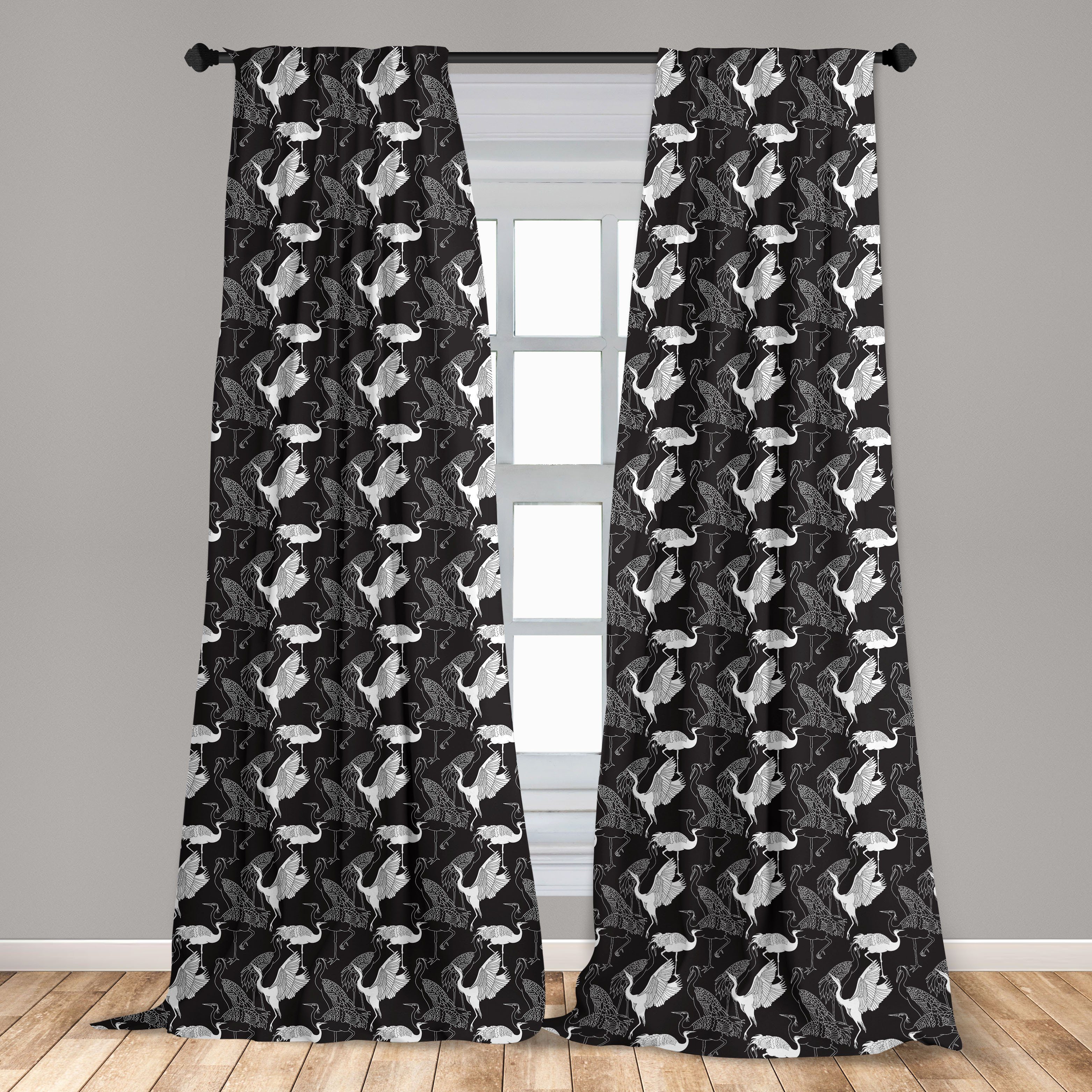 Gardine Vorhang für Wohnzimmer Schlafzimmer Abakuhaus, Kran Microfaser, Vogel-Muster Dekor