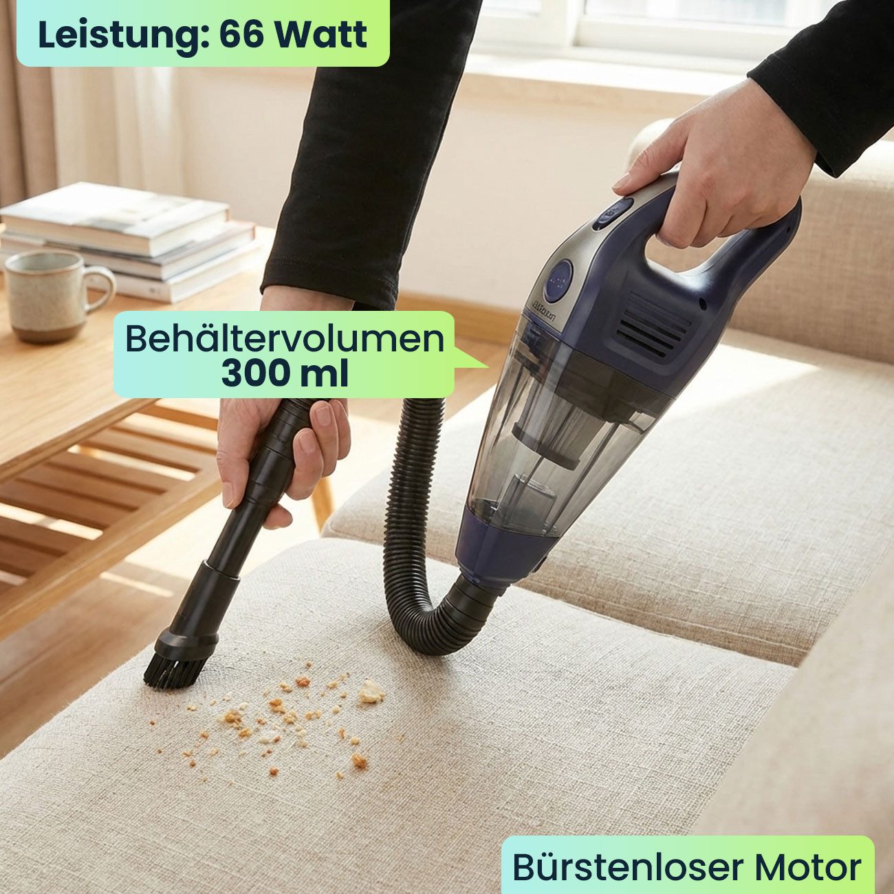 shop'n smile ideoon Akku-Handstaubsauger 6800 Pa starker Mini Staubsauger, kabellos, 66 W, kompakt & leise für Auto, Büro, Zuhause