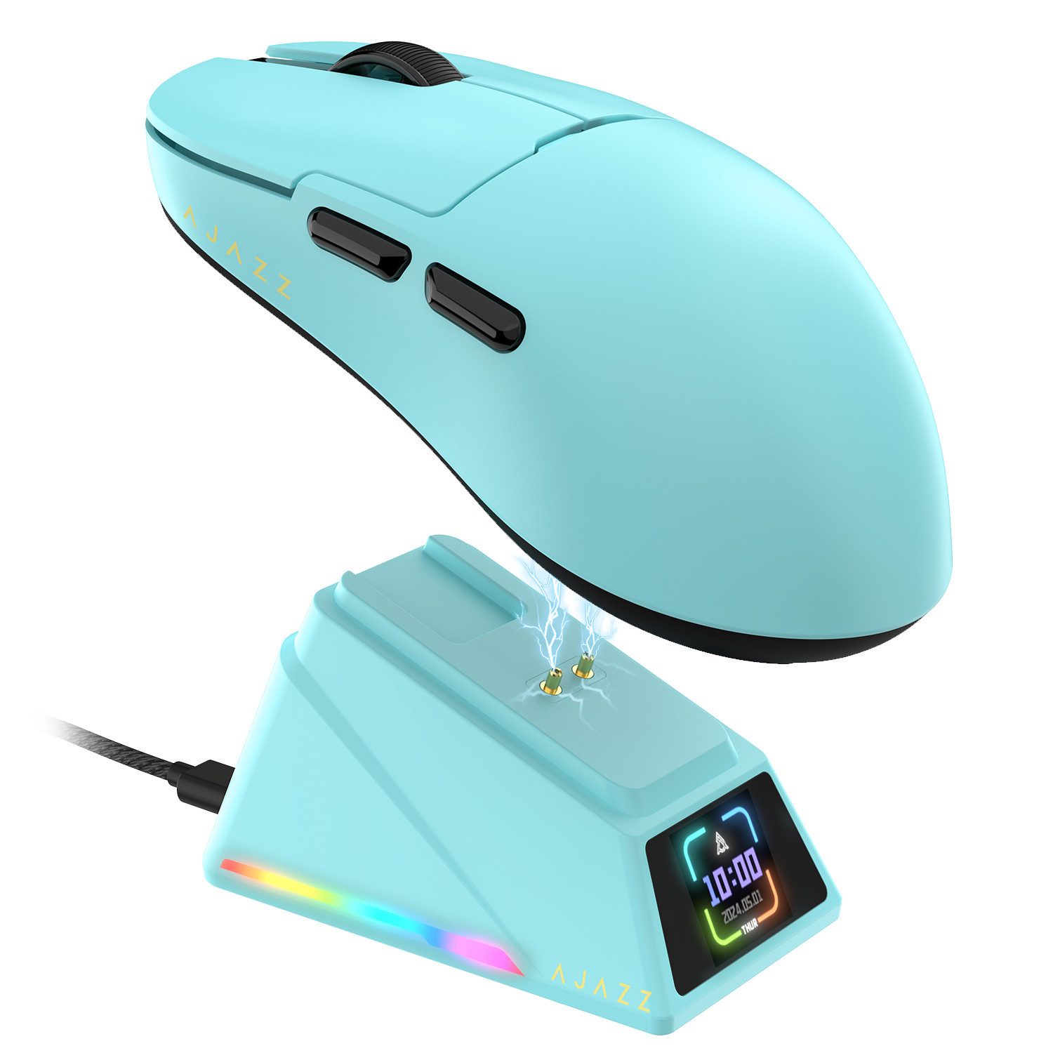 AJAZZ AJ159 APEX 8K Kabellose Gaming-Maus, Magnetische Ladestation,PAW3950 Gaming-Maus (2.4G, Bluetooth, USB-C, 42000 dpi, Magnetisches Laden, Multifunktionsbildschirm)