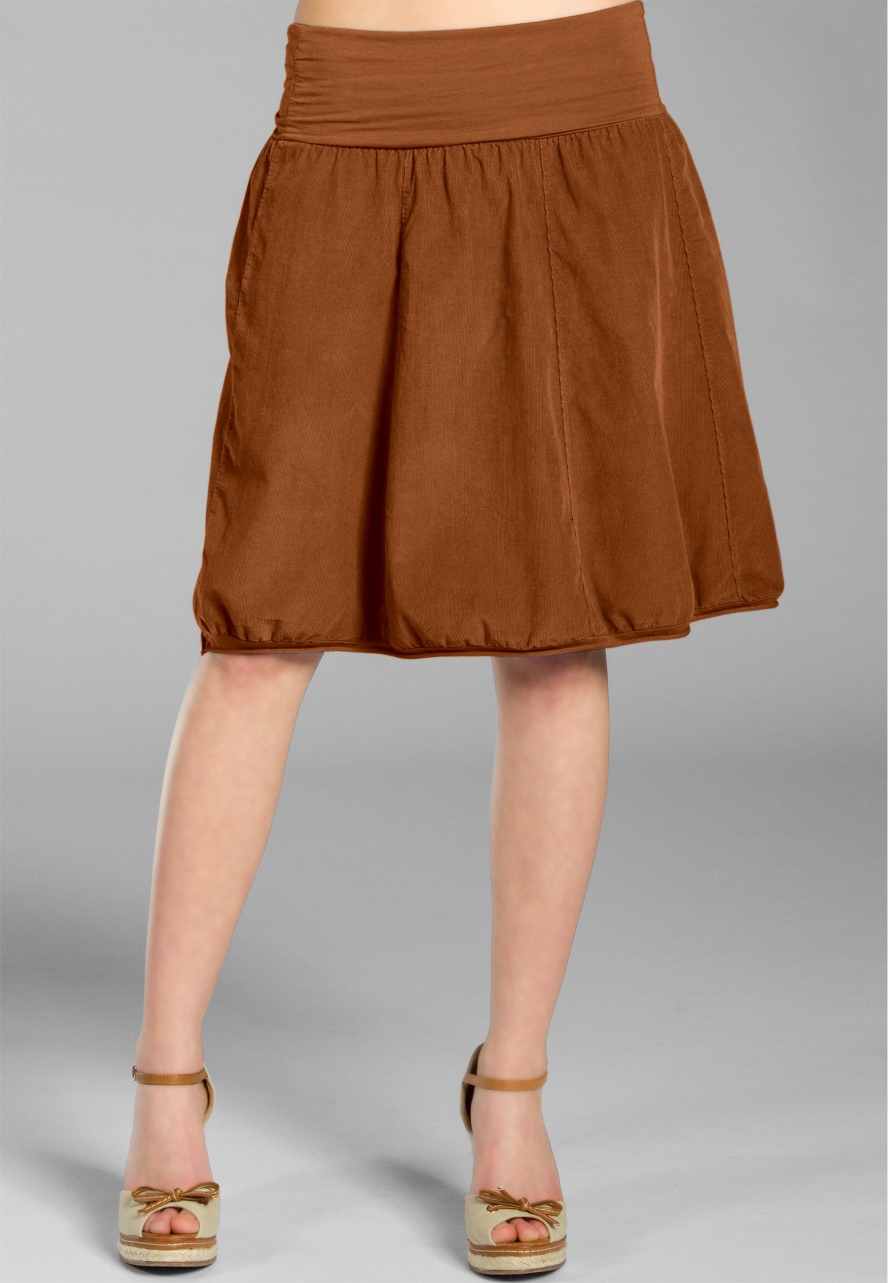 Caspar Faltenrock RO004 Damen Cord Rock knielang mit hohem elastischem Bund günstig online kaufen