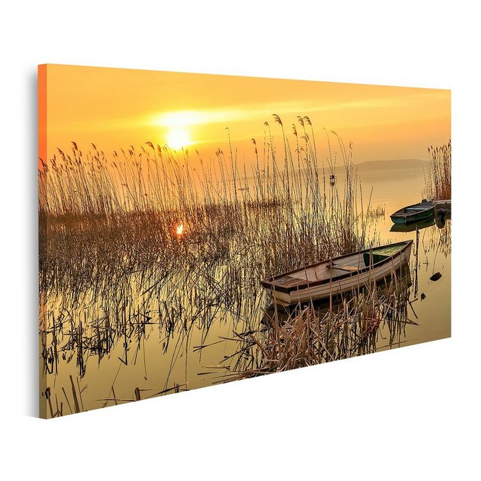 islandburner Leinwandbild Bild auf Leinwand Sonnenuntergang Balaton Boot Ungarn Wandbild Poster