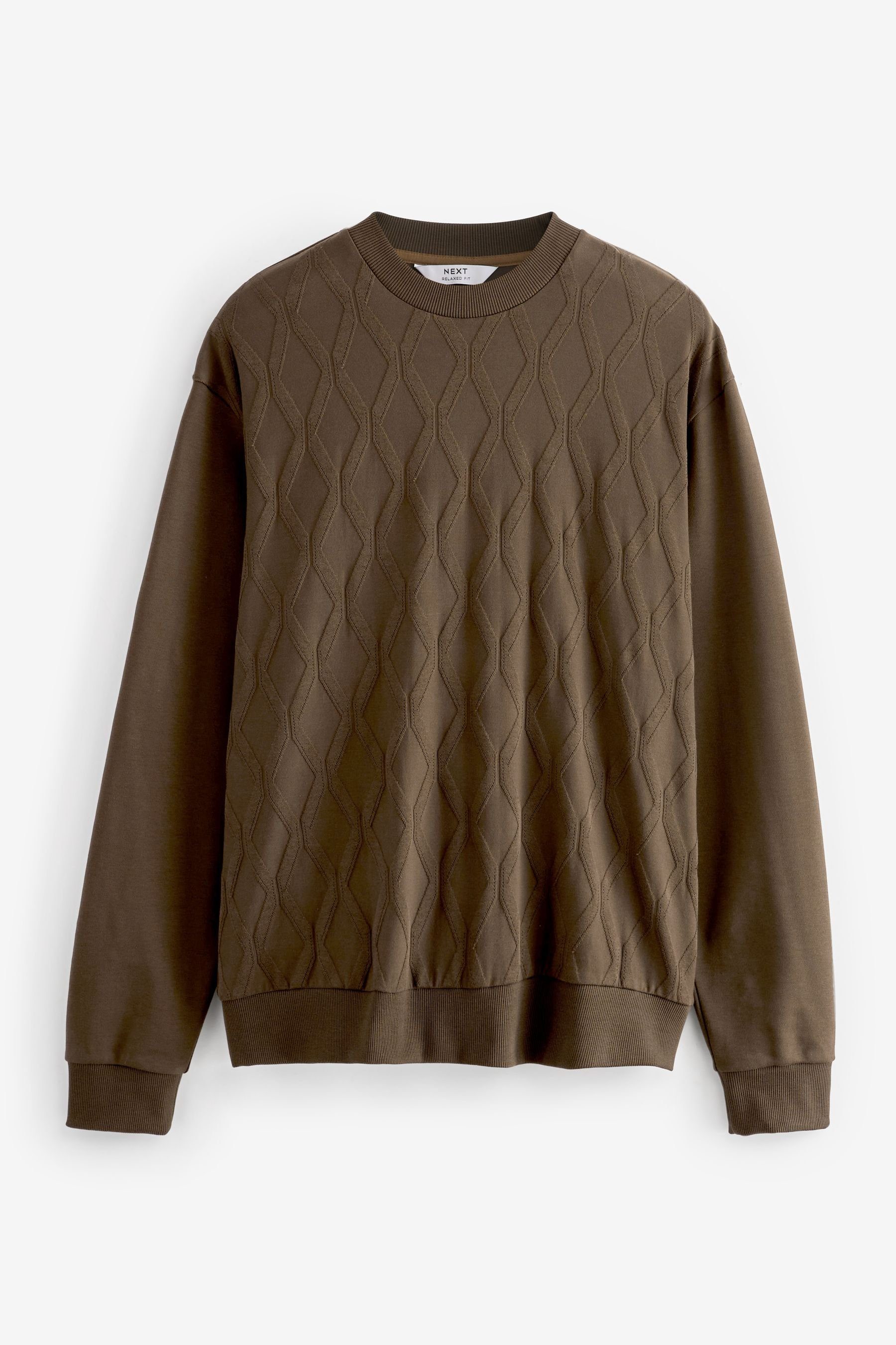 Brown Strukturiertes Rundhalsausschnitt Langarmshirt Next (1-tlg) mit Shirt