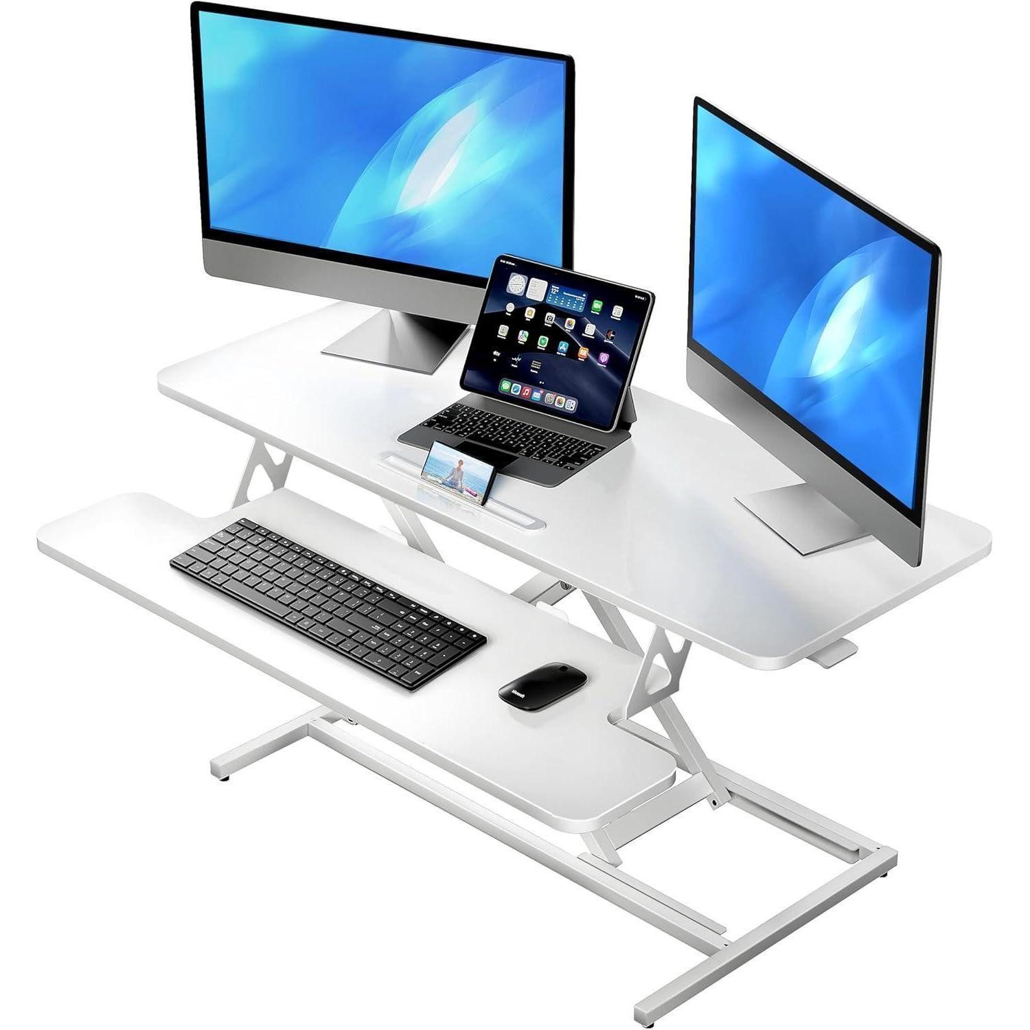 LuxusKollektion Stehpult Steh-Sitz Schreibtischaufsatz Höhenverstellbar Zwei Monitore 101x40cm