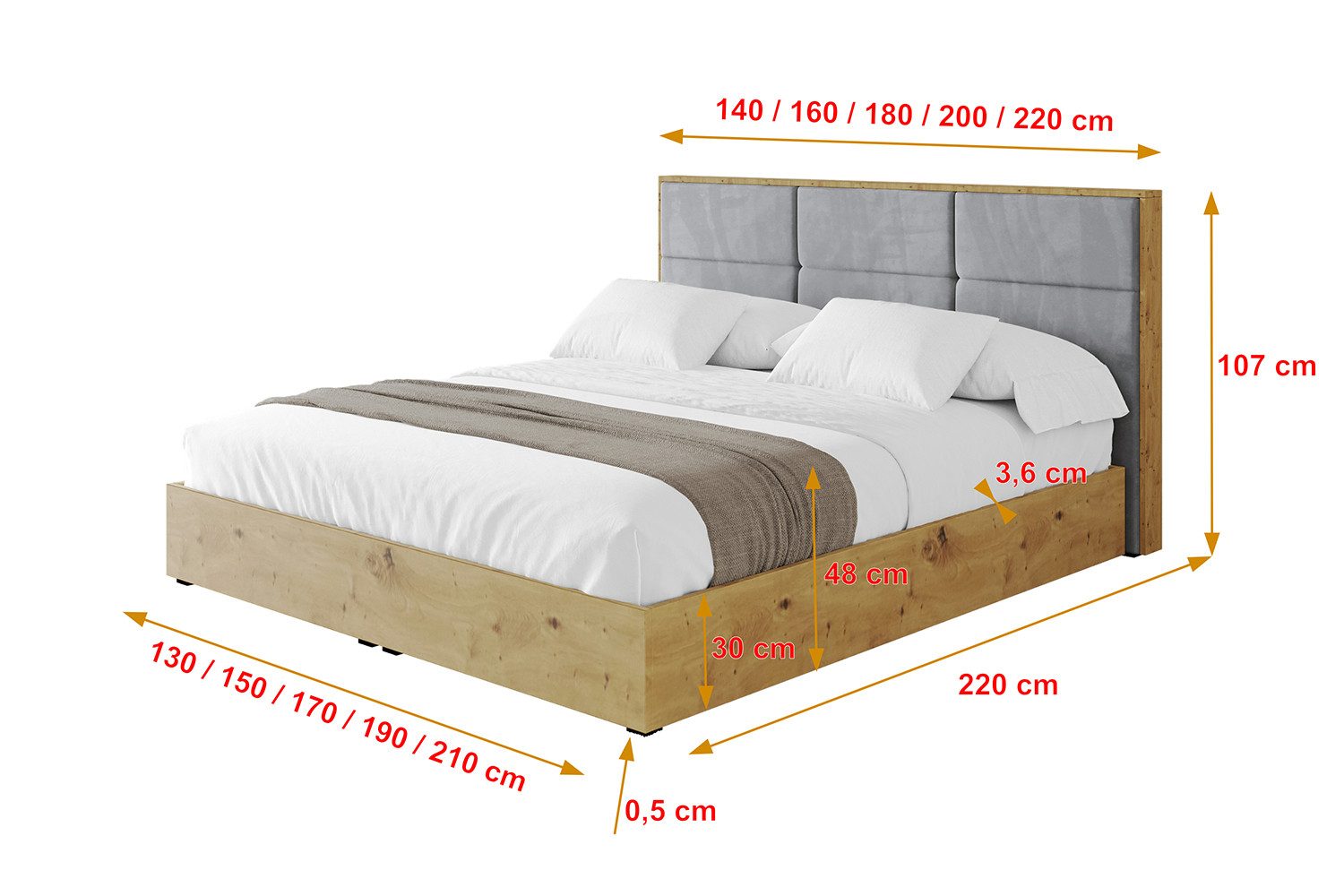 ALTDECOR Polsterbett ENZO1 (Polsterbett mit Bettkasten und Lattenrost, Boxbett mit Matratze), Doppelbett mit Stauraum, Bett mit Kopfteil – Bild 4 von 5
