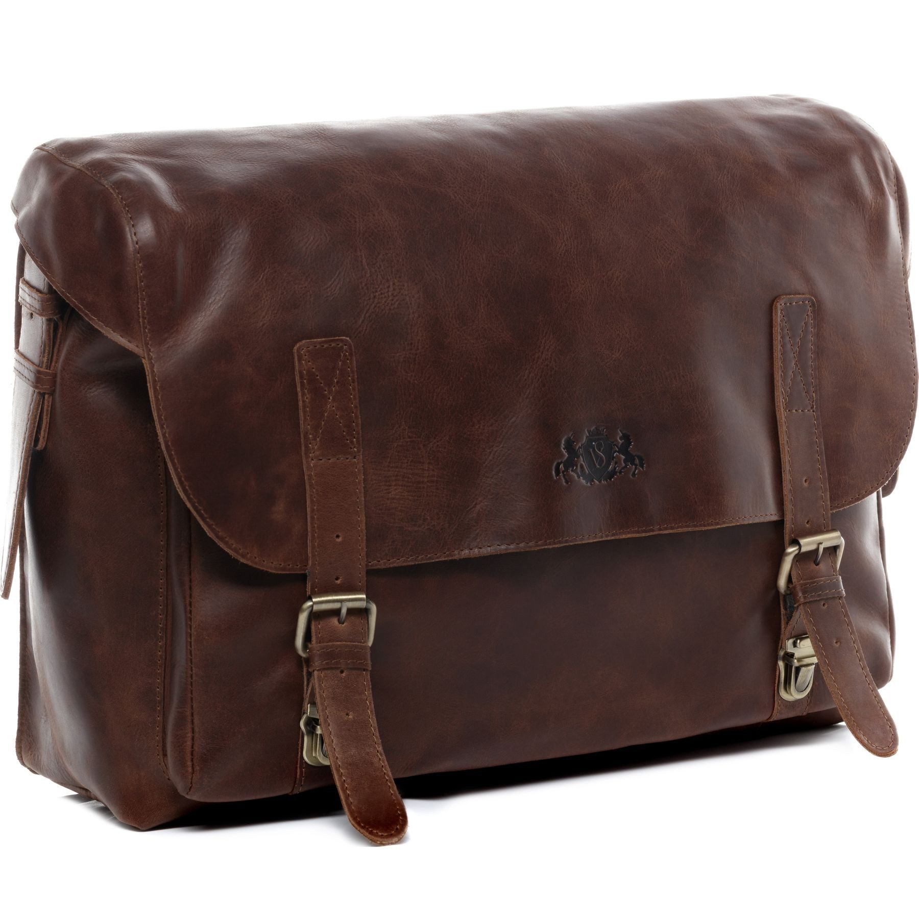 SID & VAIN Messenger Bag ETON Aktentasche 15 Zoll Laptop-Fach echt Leder, Businesstasche elegant flach Herren Damen Arbeitstasche braun