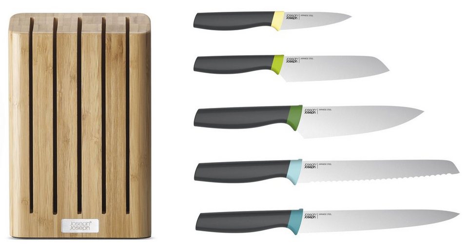 Joseph Joseph Messerblock Elevate Bamboo (5tlg), 5 Messer mit Klingen aus  japanischem Edelstahl, magnetische Schlitze