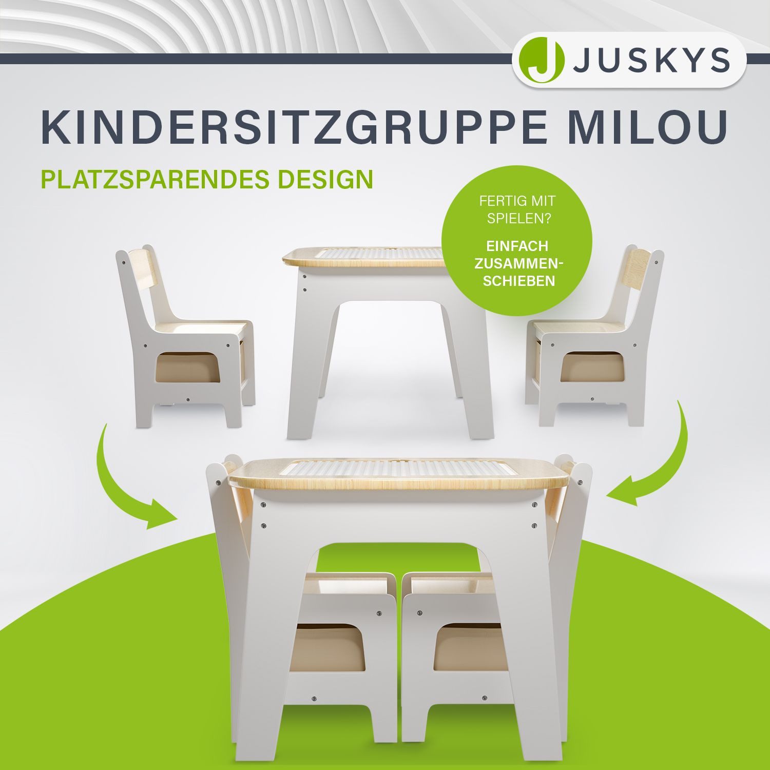 Juskys Kindersitzgruppe Milou, Set mit 2 Stühlen & 1 Tisch, Holz Spieltisch günstig online kaufen