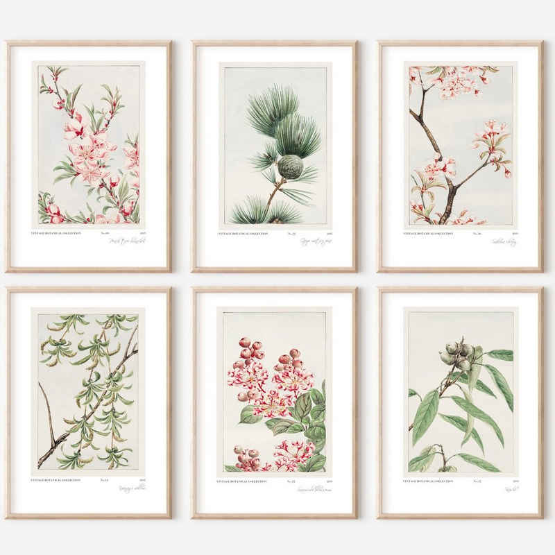 homestyle-accessoires Poster Bilder Wandbilder Kunstdrucke VINTAGE FLOWERS Prints 6er Set, Ohne Bilderrahmen