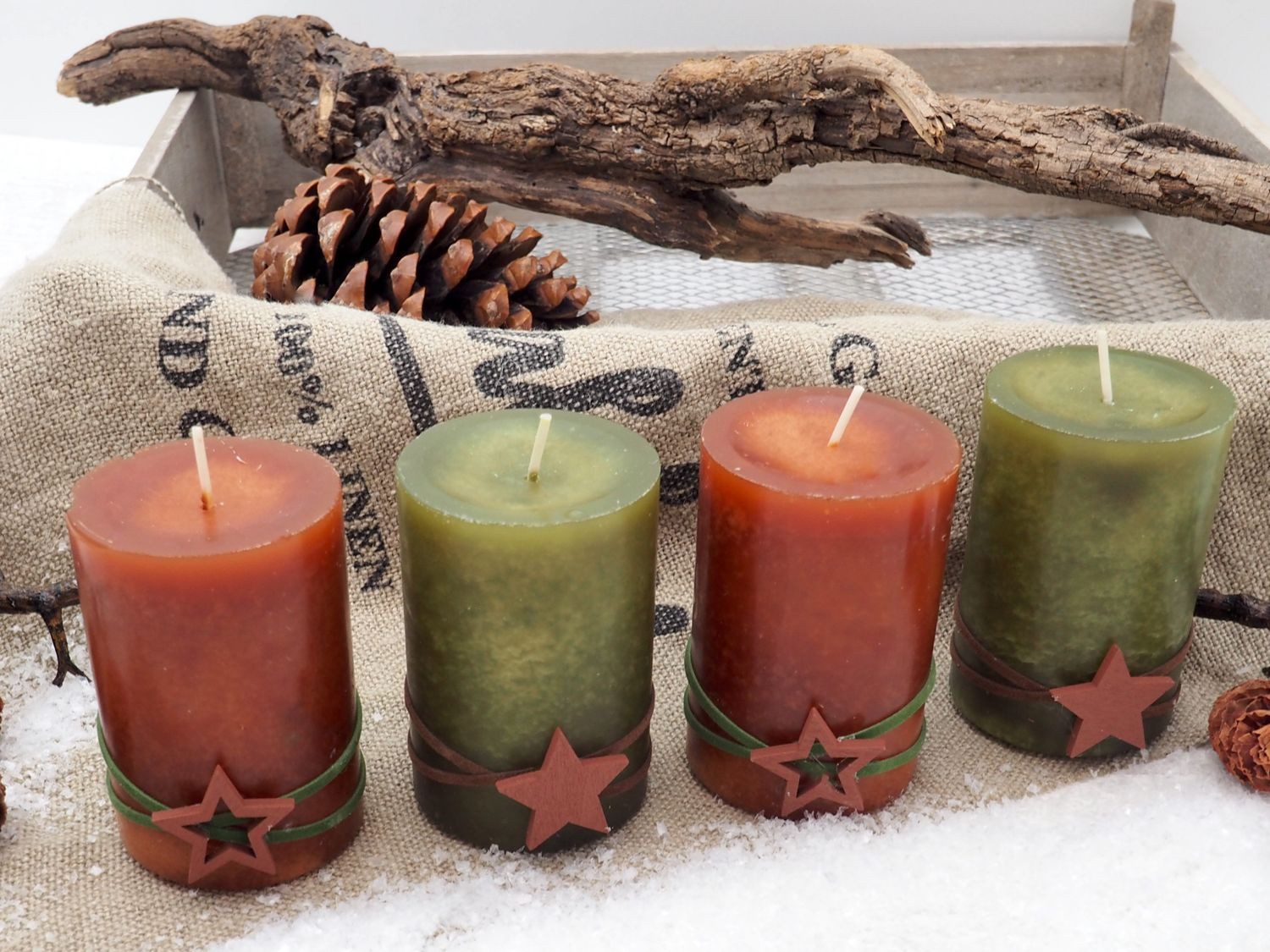 ZauberDeko Adventskerze 4 Adventskerzen Stumpenkerzen Grün Marone Braun Ora günstig online kaufen