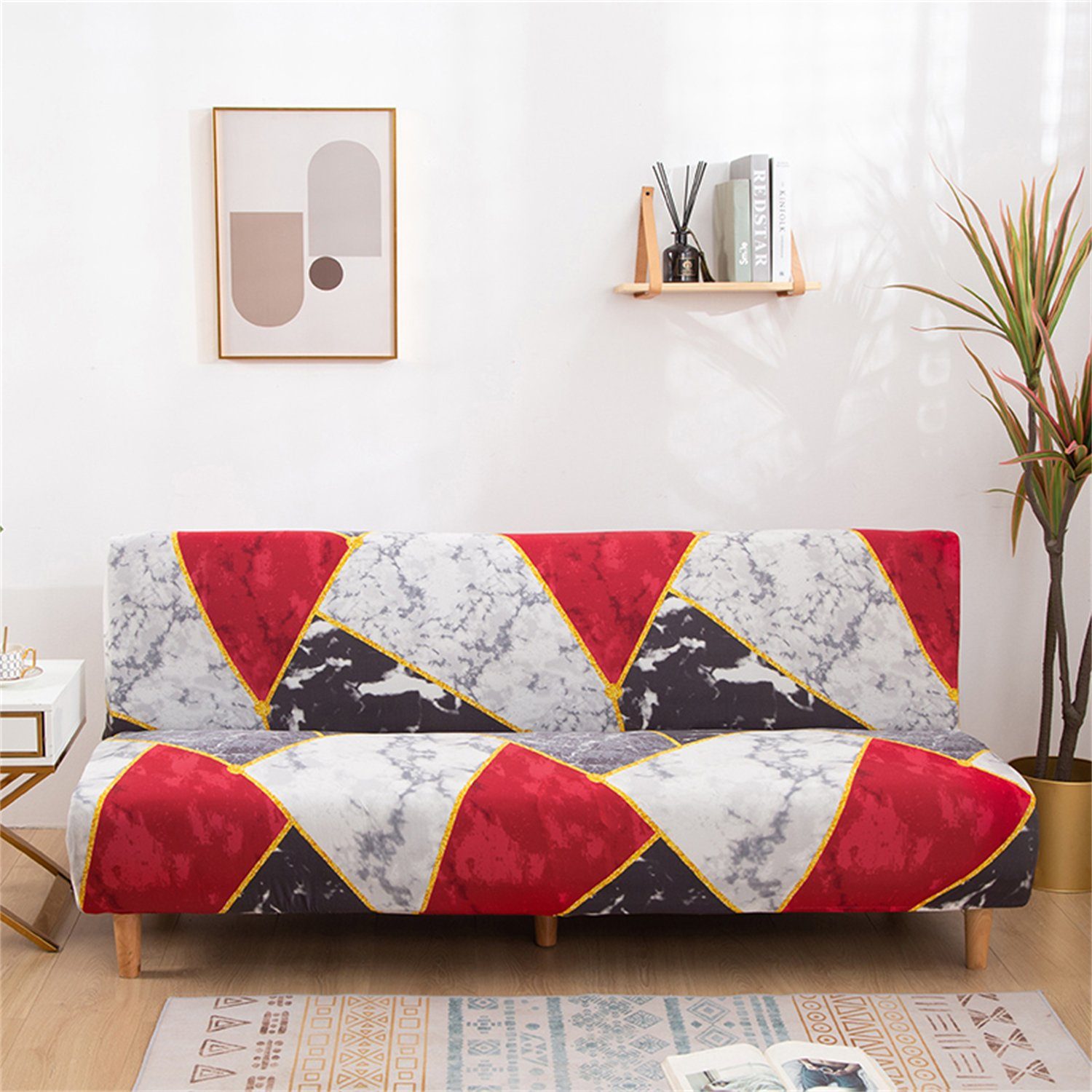 Sofahusse, HOMEIDEAS, ärmellos Gedruckt Sofabezug, Couch-Möbelschutz Rot