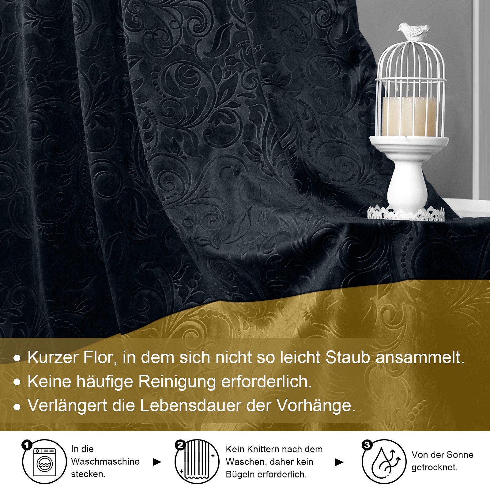 Qelus Vorhang 2er Set Samtvorhang Wohnzimmer Gardinen Blickdichte Vorhänge Thermo – Bild 3 von 5