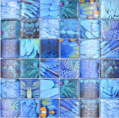 Mosani Mosaikfliesen Mosaikfliese Glasmosaik Bird blau türkis