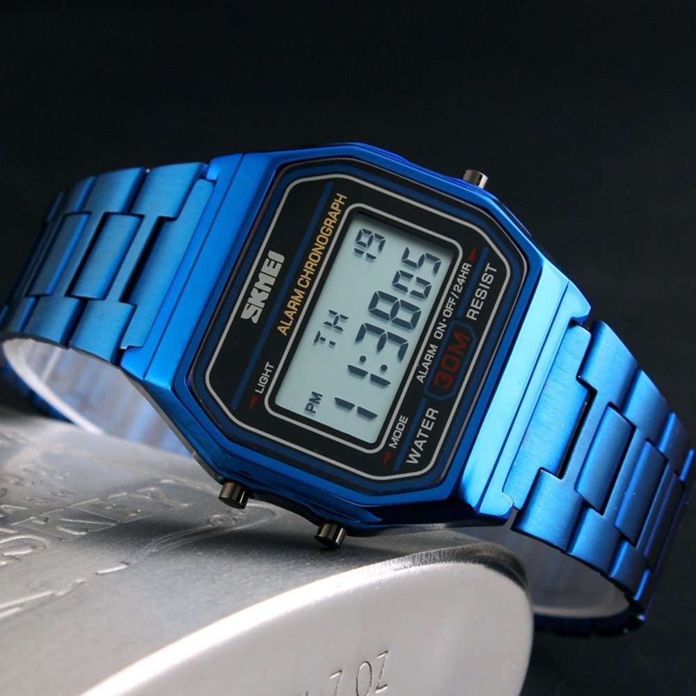 GelldG Digitaluhr schwarz Edelstahl Luxus 30M Business Uhr wasserdichte Uhren Herren Sportuhr