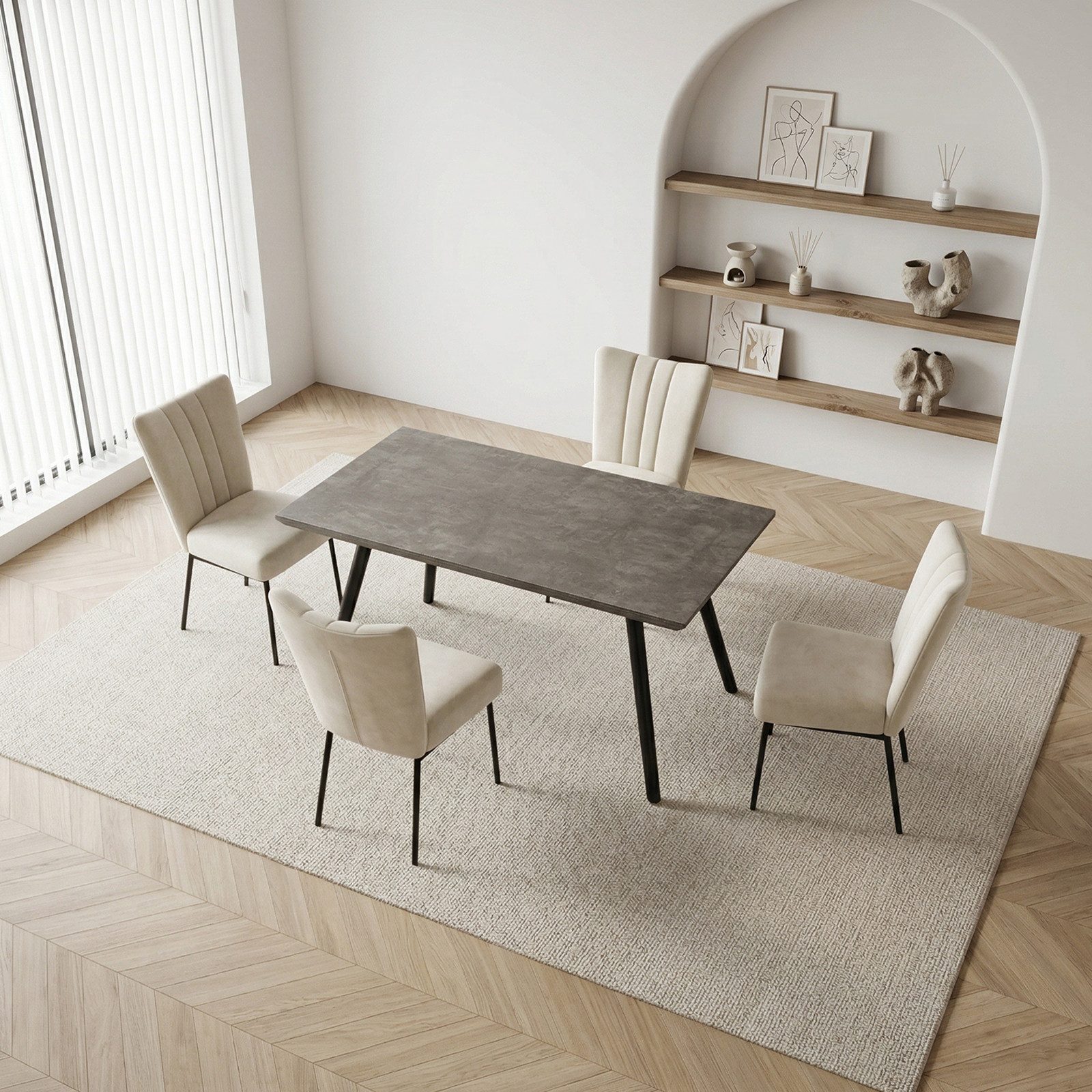 Jiexi Essgruppe Tisch- und Stuhlset, Moderner Esstisch (120×73×76 cm) mit 4 Stühlen