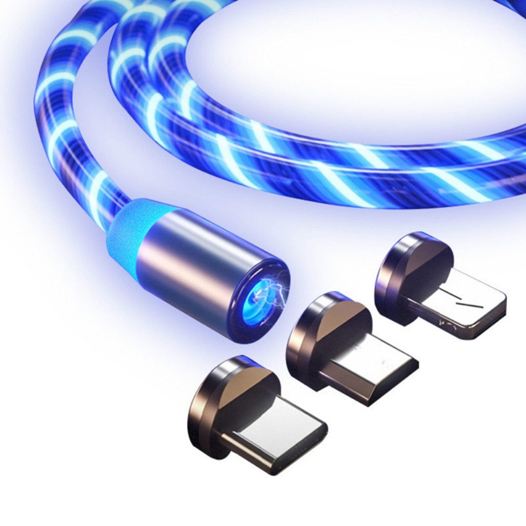 Kevin Frotscher (FroShop) Universal 3-in-1 magnetisches Ladekabel für iPhone Smartphone-Kabel, Samsung Huawei Micro USB / Typ C / kompatibel mit Apple LED - 1m BLAU