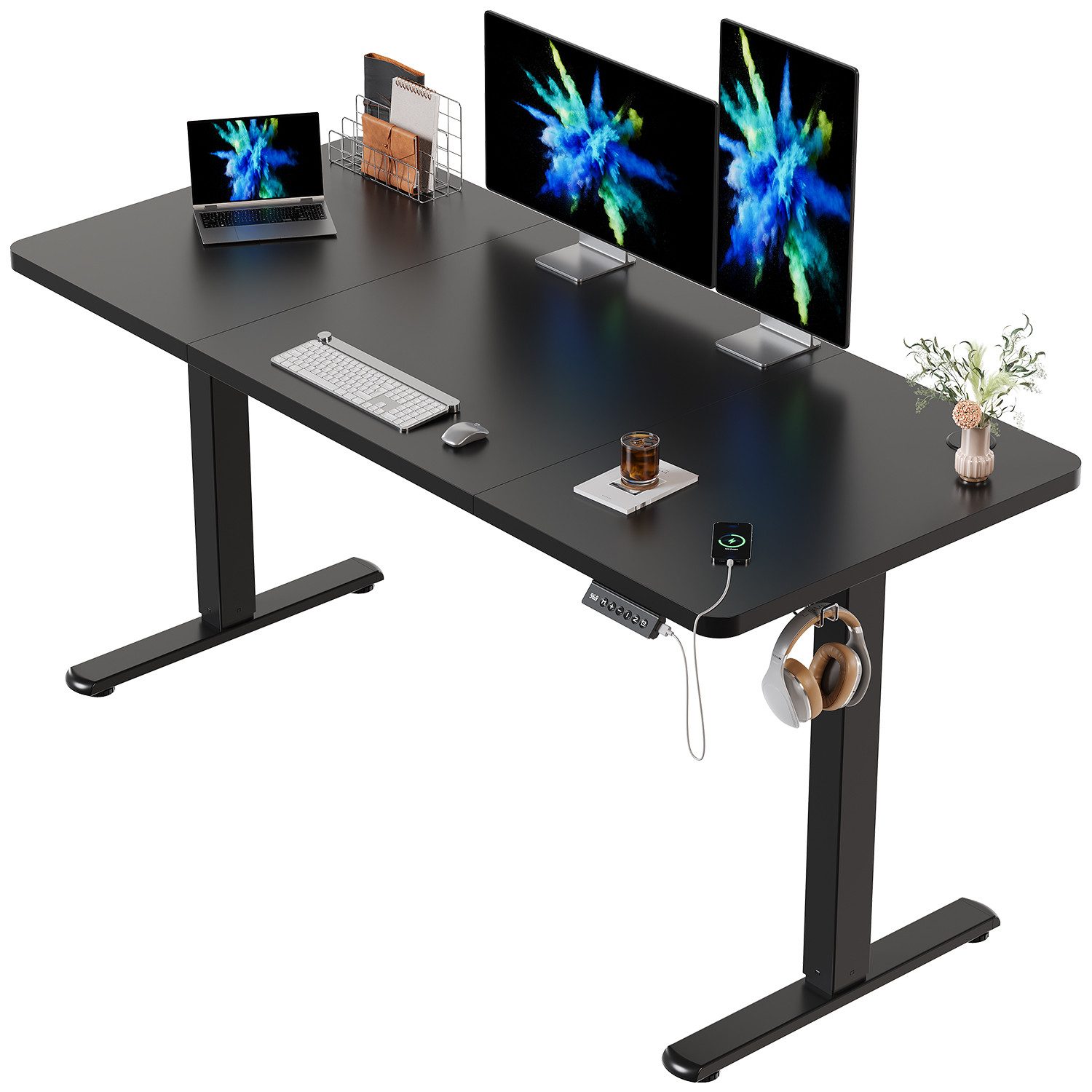 HOMALL Schreibtisch Schreibtisch Höhenverstellbarer mit Gedächtnis und Sitzerinnerung (2-lagige Hohenverstellung mit sitzender Erinnerungsfunktion und USB-Ladeanschluss)