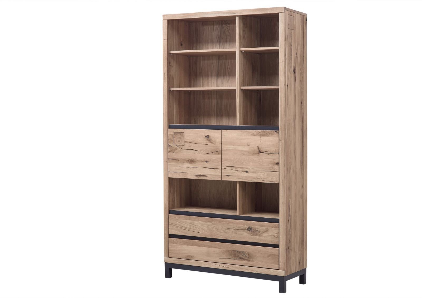 Massivmoebel24 Bücherregal VILLANDERS, 1-tlg., Bücherregal Wildeiche 100x40x200 bianco geölt VILLANDERS#238