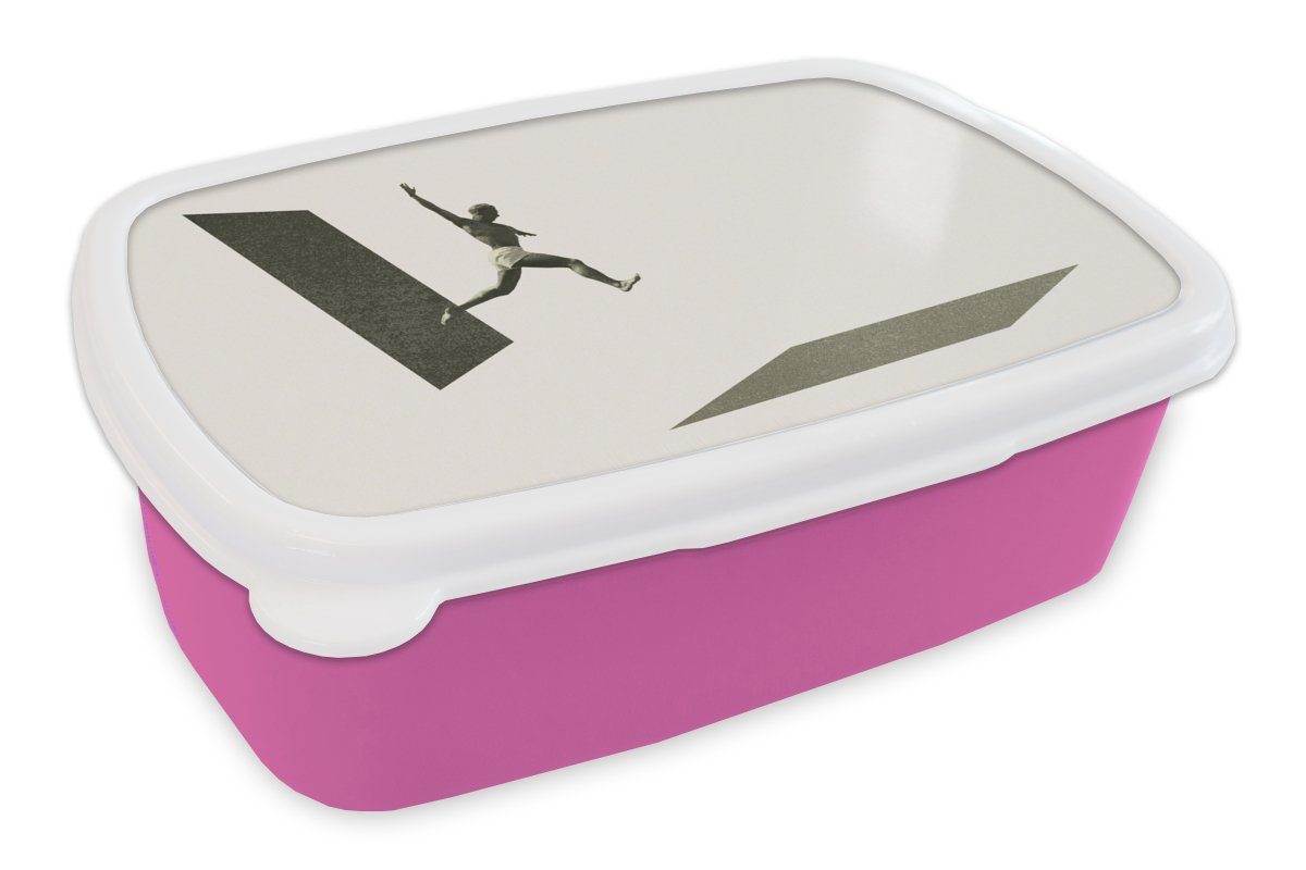 MuchoWow Lunchbox Jahrgang - Mann - Design, Kunststoff, (2-tlg), Brotbox für Erwachsene, Brotdose Kinder, Snackbox, Mädchen, Kunststoff rosa