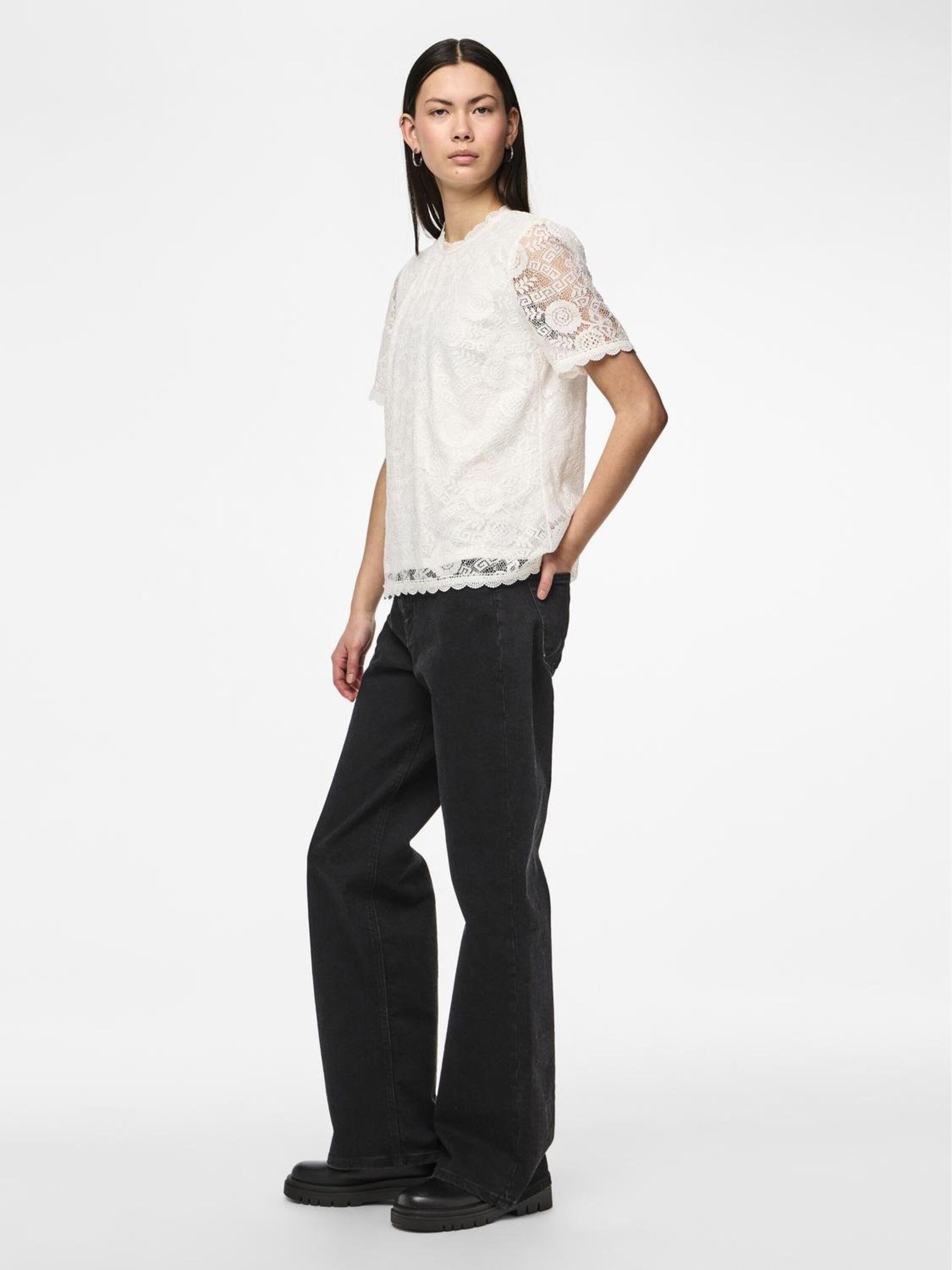 pieces Kurzarmbluse PCOLLINE (1-tlg) Spitze günstig online kaufen