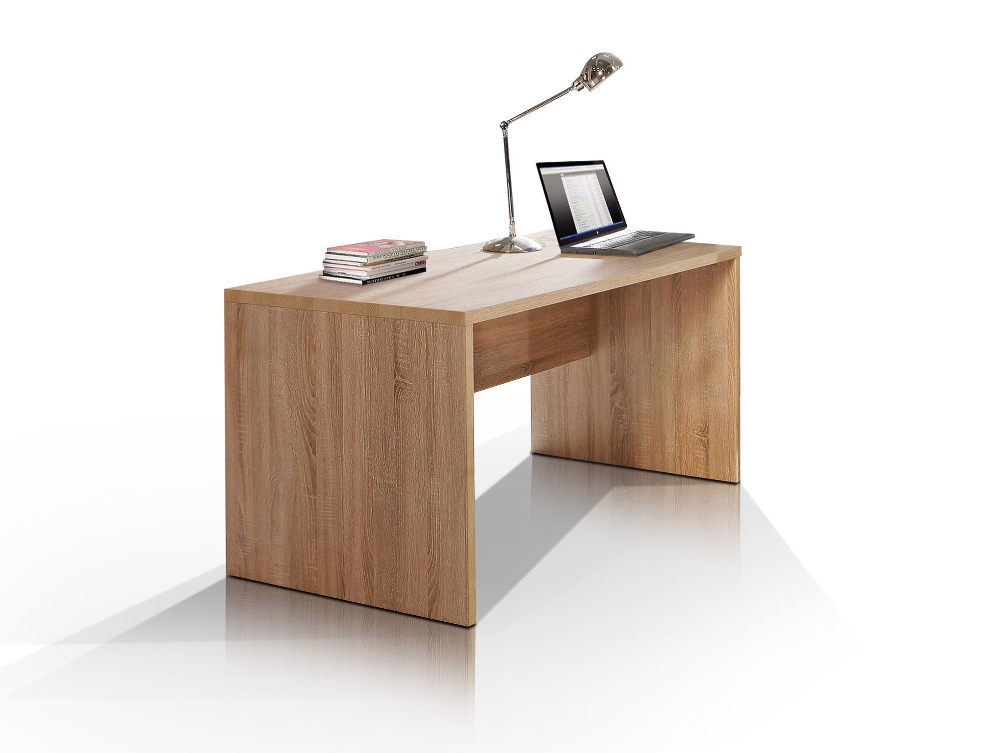 Moebel-Eins Schreibtisch, CAMILLO Schreibtisch 140 cm breit, Material Dekorspanplatte, Eiche sonomafarbig