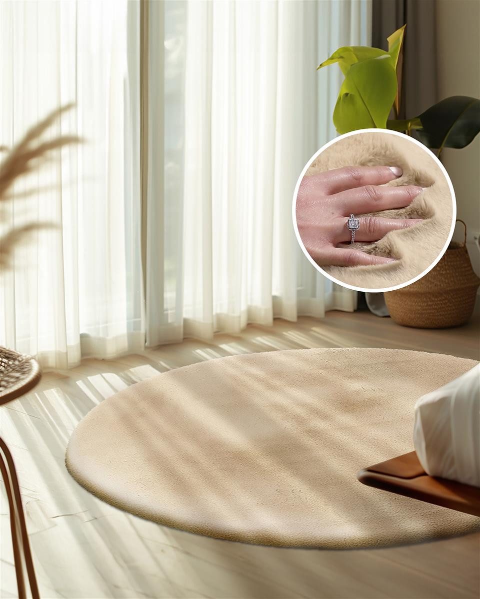 Qiyano Teppich Hochflorteppich Wanga 100 Beige 160 cm RUND, Rund günstig online kaufen