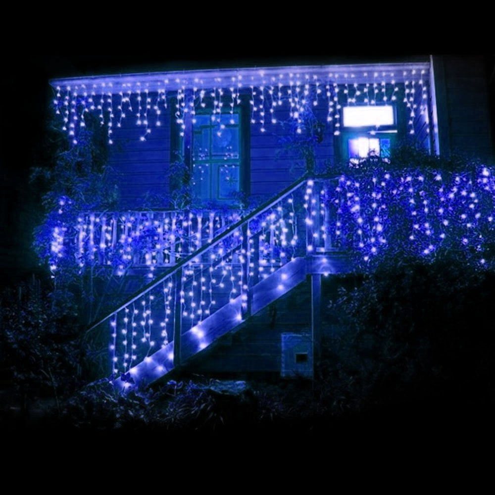 MUPOO Lichterkette LED-Lichterkette 96/216LED 8 Modi LED Lichtervorhang Sterne,IP44, Blau,Warmweiß,Mehrfarbig,Länge 3.5/5M, LED-Vorhang-Lichterkette
