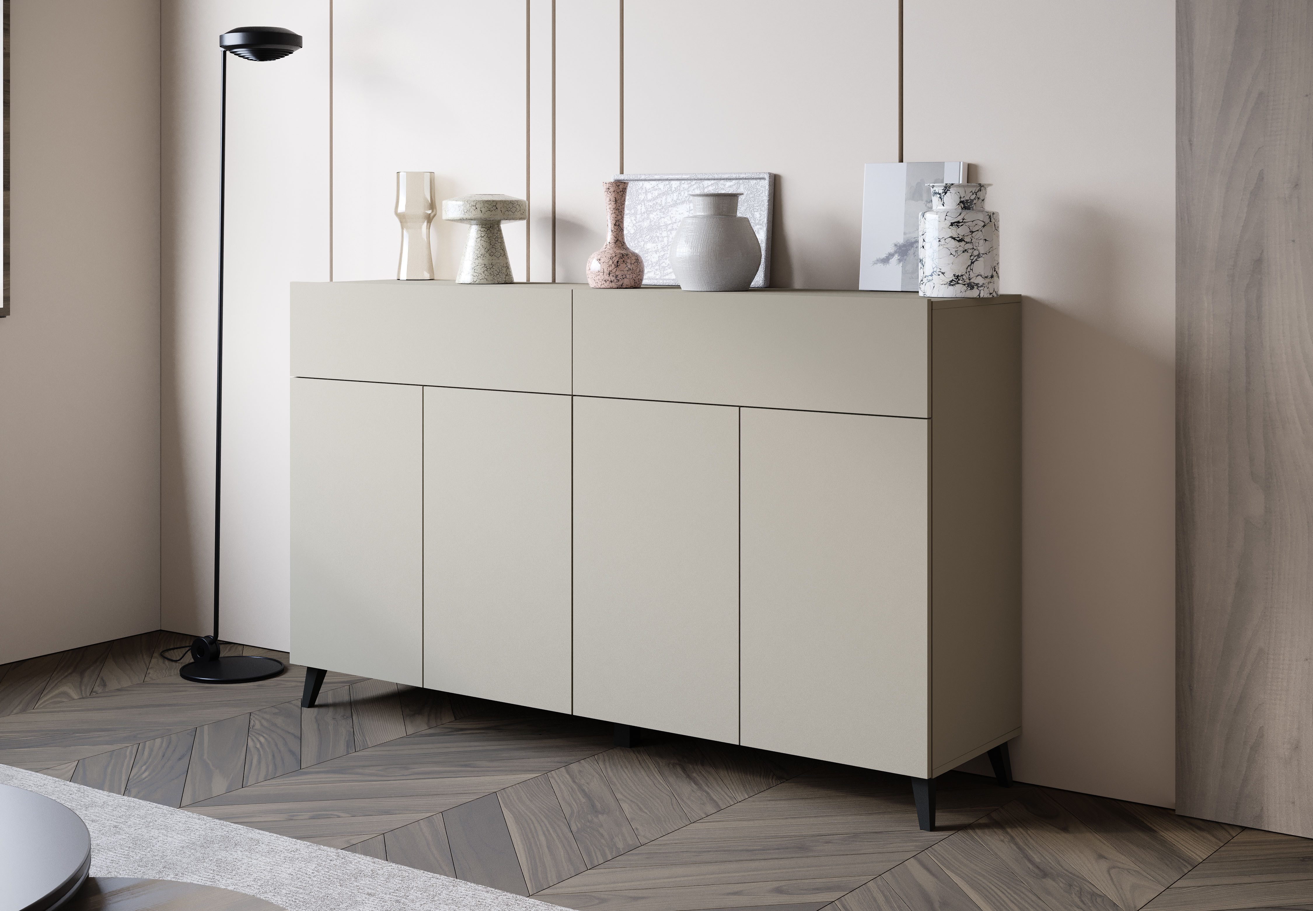 Home affaire Sideboard Phuket mit 4 Türen und 2 Schubladen, 160 cm breit (1 St), Grifflose Kommode mit Push-to-Open und viel Stauraum – Bild 4 von 5