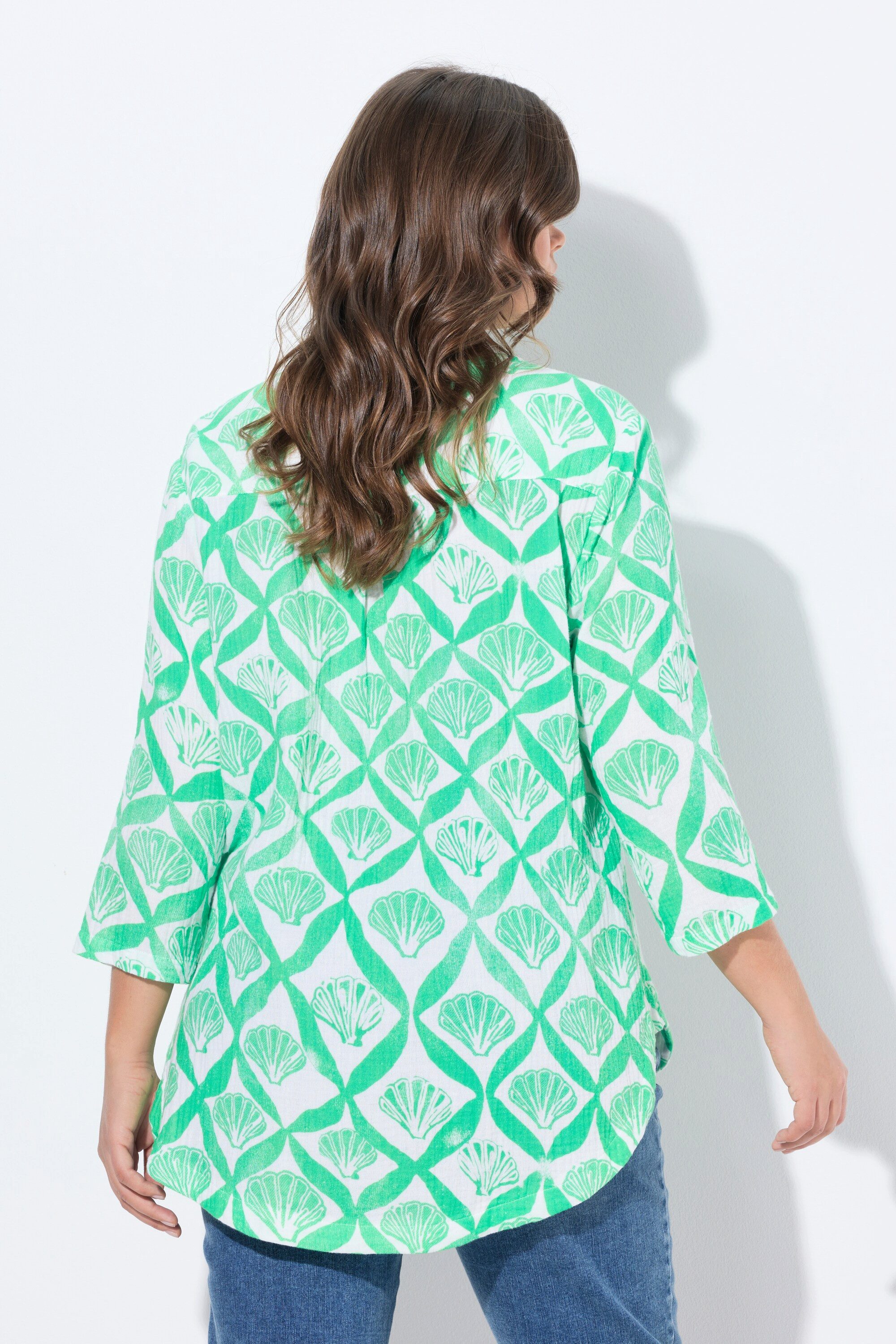 Laurasøn Longbluse Musselin-Bluse 3/4 Arm V-Ausschnitt