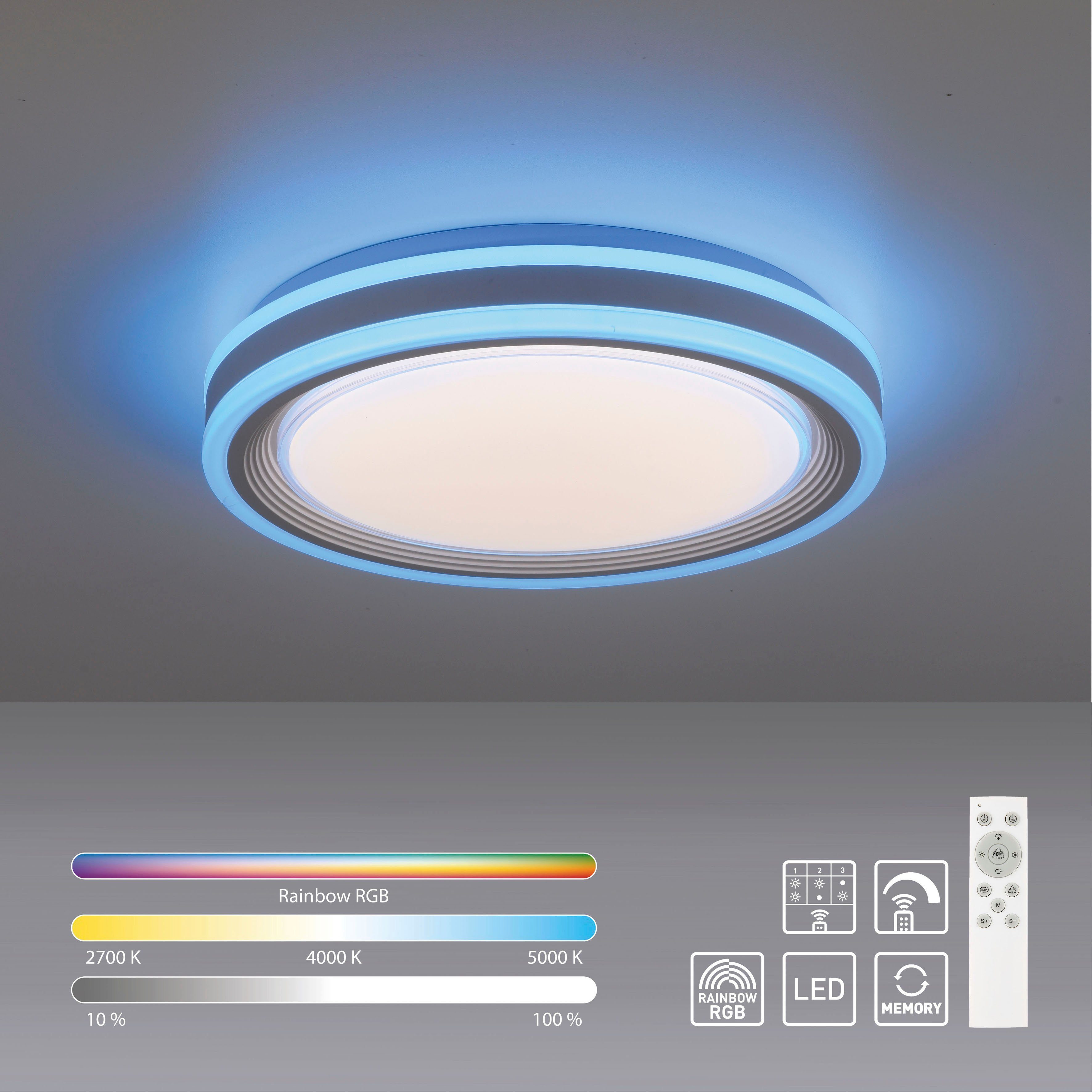 my home Deckenleuchten Danna, CCT über kaltweiß, Dimmfunktion, Deckenlampe - getrennt fest Memoryfunktion, Fernbedienung RGB-Rainbow, integriert, mit über 2700-6000K, warmweiß - Fernbedienung, dimmbar RGB, Farbwechsel, Dimmer, Infrarot Fernbedienung, inkl., schaltbar, LED Fernbedienung, Farbsteuerung, CCT