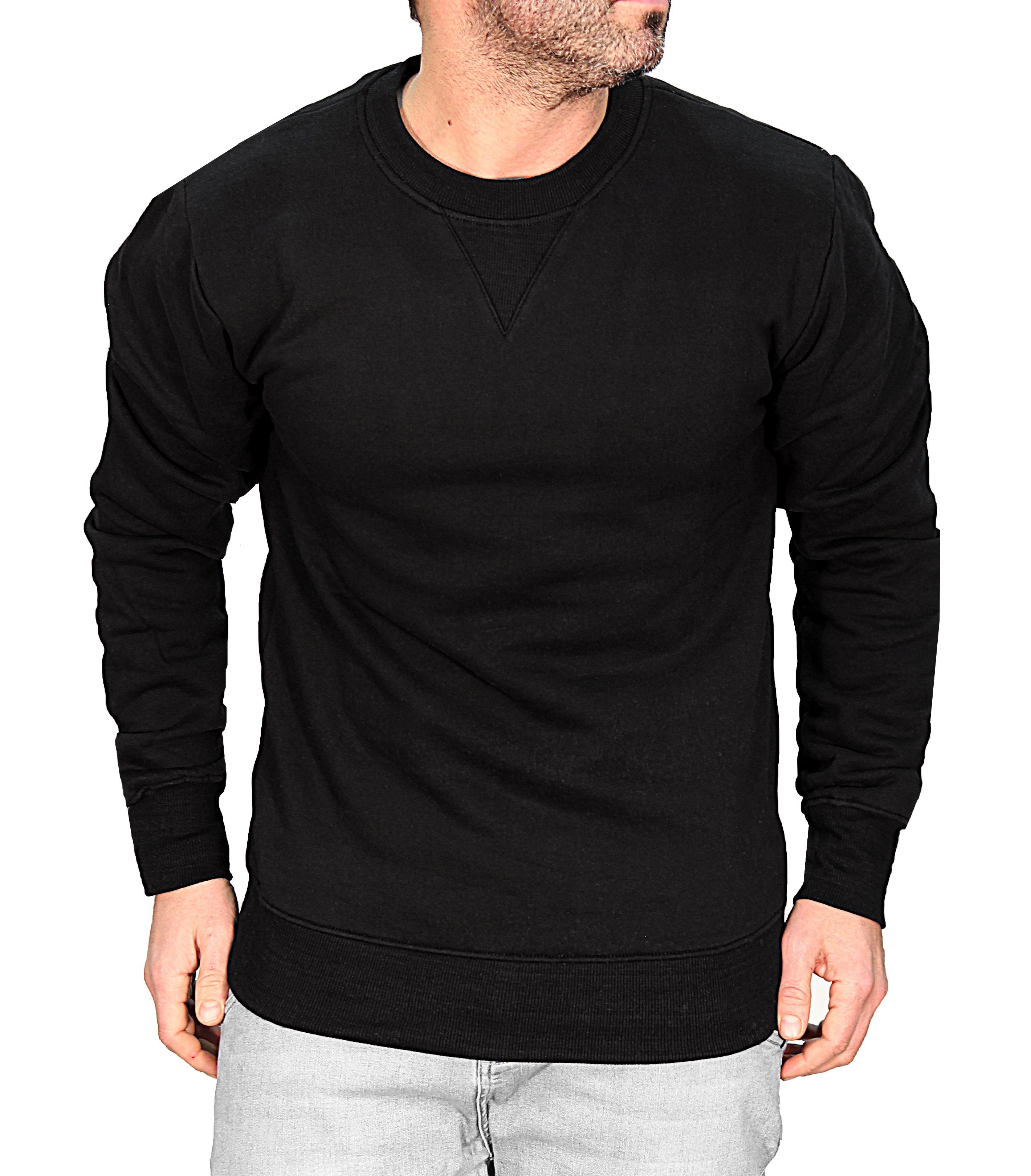 RMK Rundhalspullover Herren Pullover Basic Langarmshirt Sweatshirt Pulli in Unifarbe, mit Rundhalsausschnitt