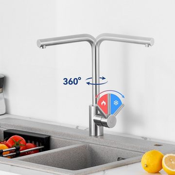 CECIPA Küchenarmatur Niederdruckhahn 360° drehbar (Küchenarmatur aus Edelstahl, 1-St., gebürstete Wasserhahn) Schließen Sie den Kessel an