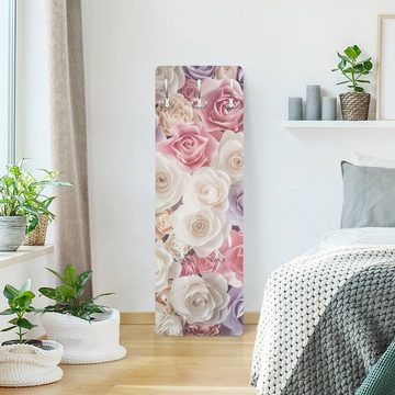 Bilderdepot24 Garderobenpaneel pastell Blumen Floral Muster Liebe Pastell Paper Art Rosen Design (ausgefallenes Flur Wandpaneel mit Garderobenhaken Kleiderhaken hängend), moderne Wandgarderobe - Flurgarderobe im schmalen Hakenpaneel Design