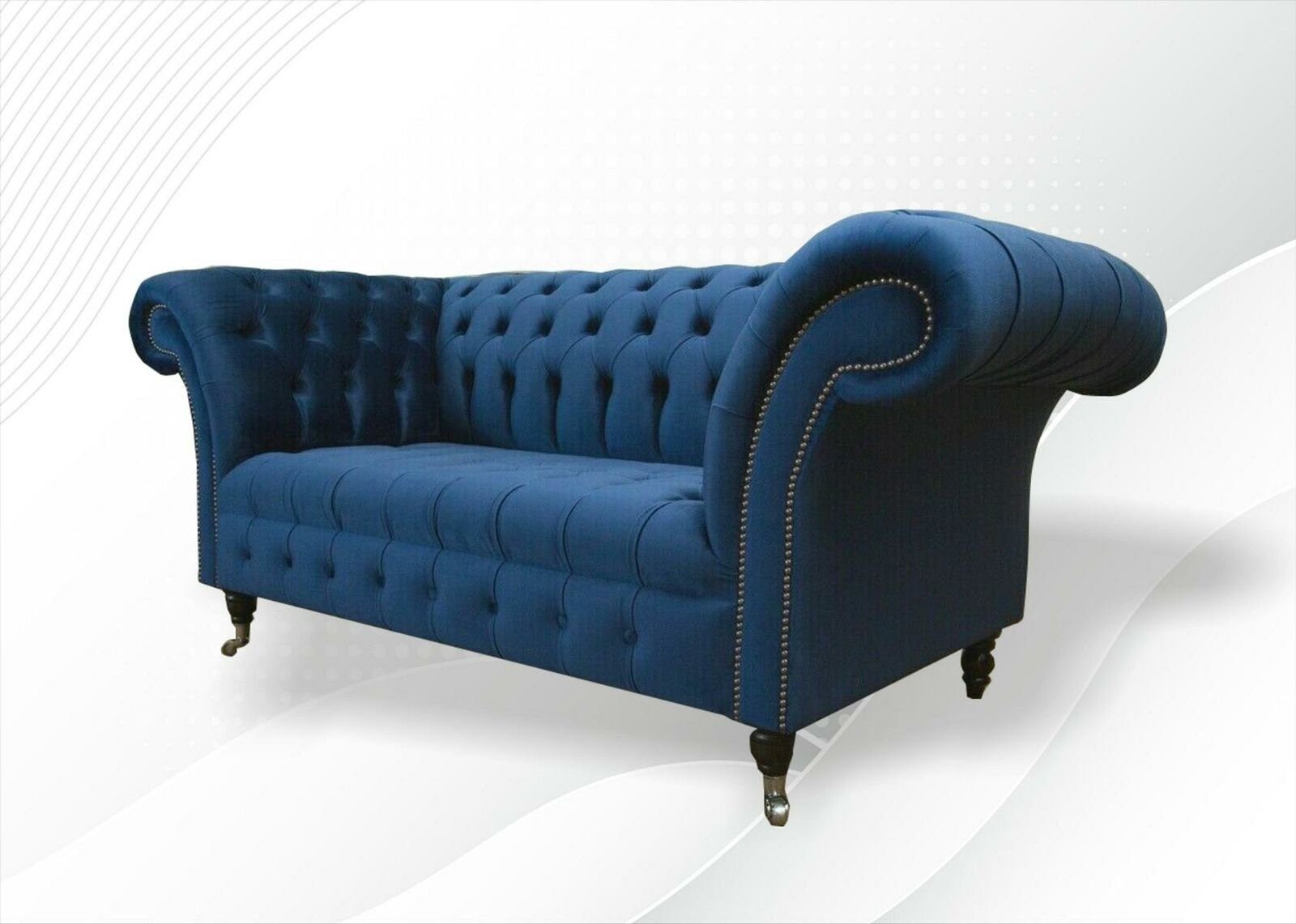 Sofagarnitur Blau Chesterfield Design 2 Polster JVmoebel Couch Sitzer Chesterfield-Sofa, Textil