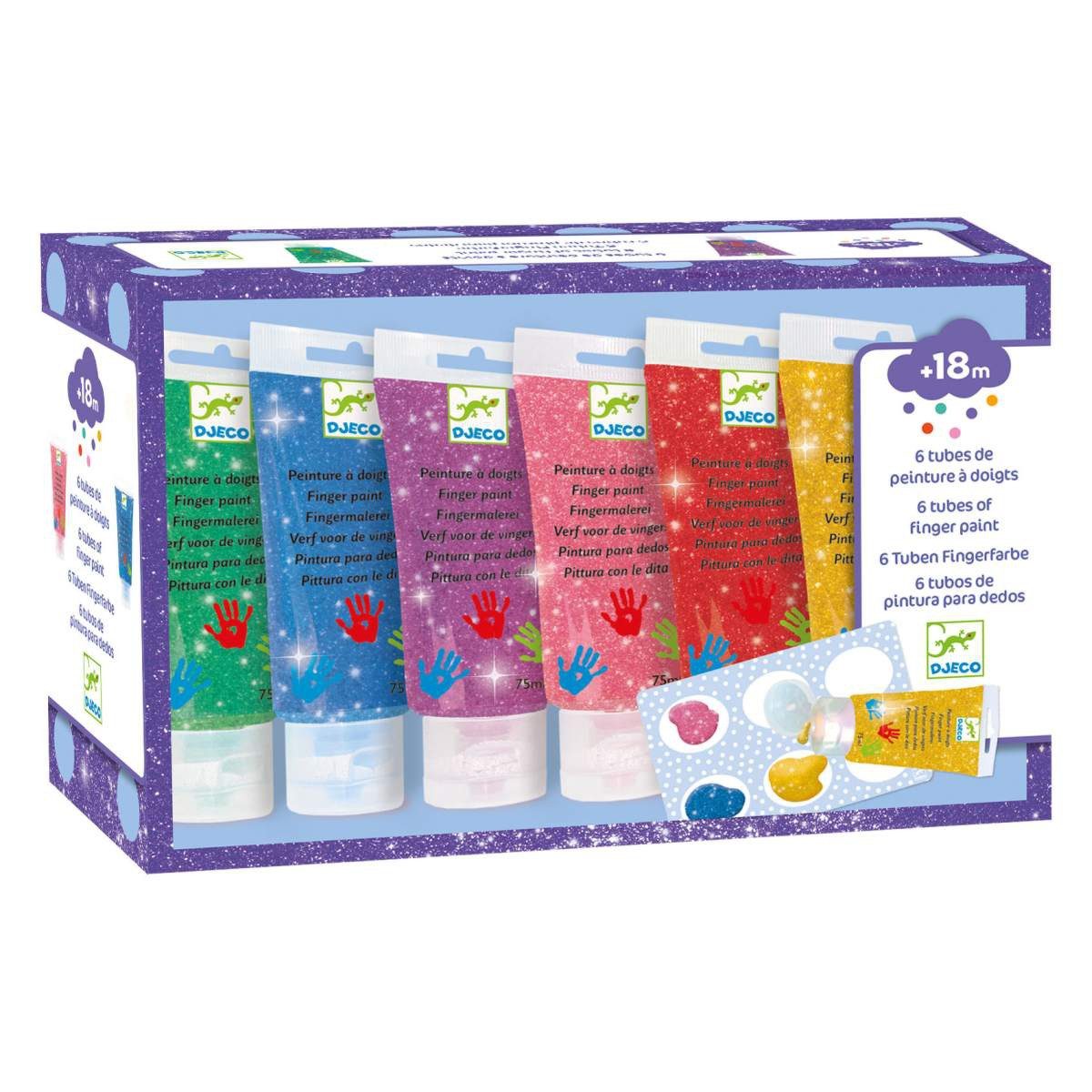 DJECO Bastelnaturmaterial Djeco Fingerfarben Fingermalfarben Glitzer mit 6 verschiedenen Farben