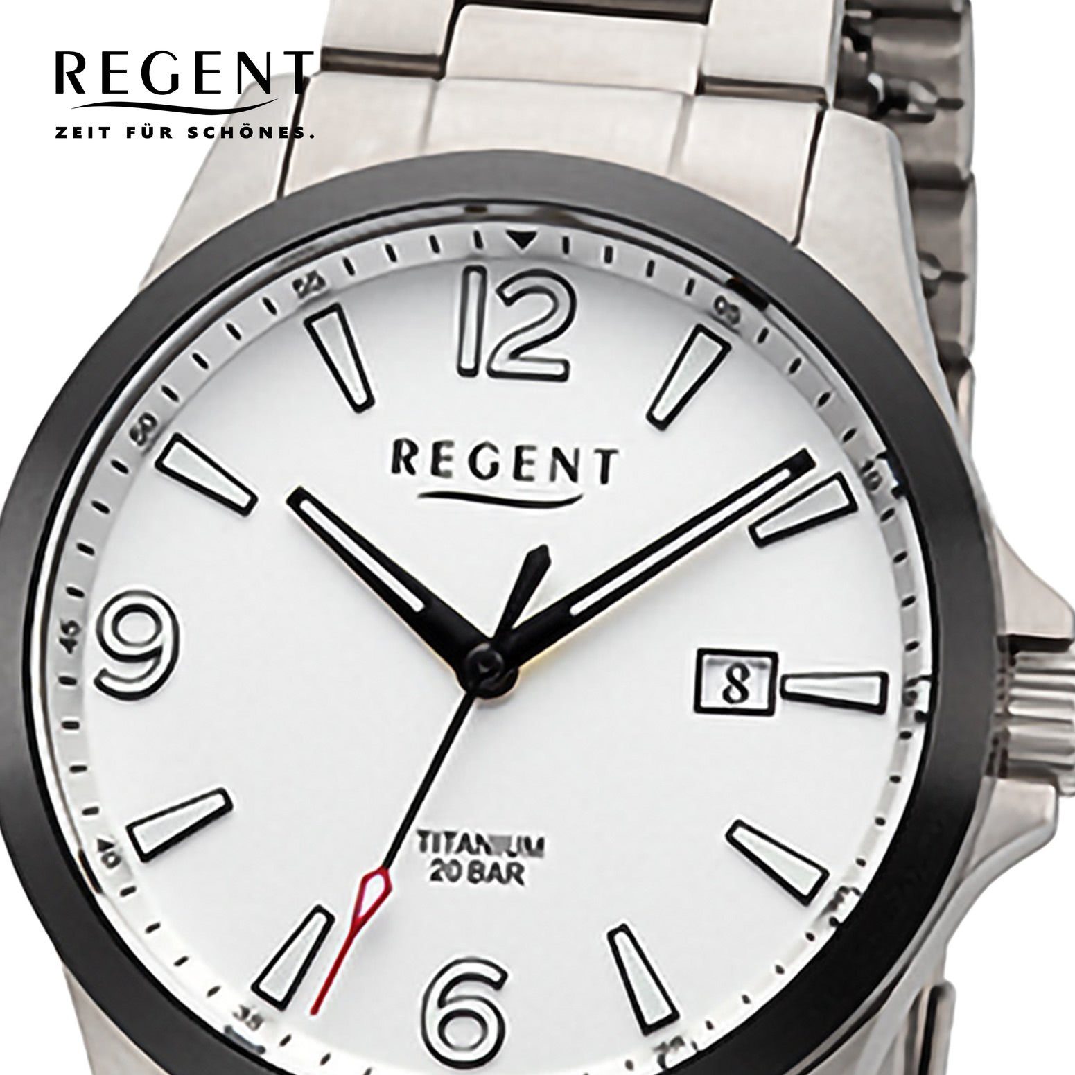 (ca. rund, Titanarmband, groß 39mm), extra Analog, Uhrzeit Armbanduhr Herren Quarzuhr Armbanduhr Regent Herren Regent