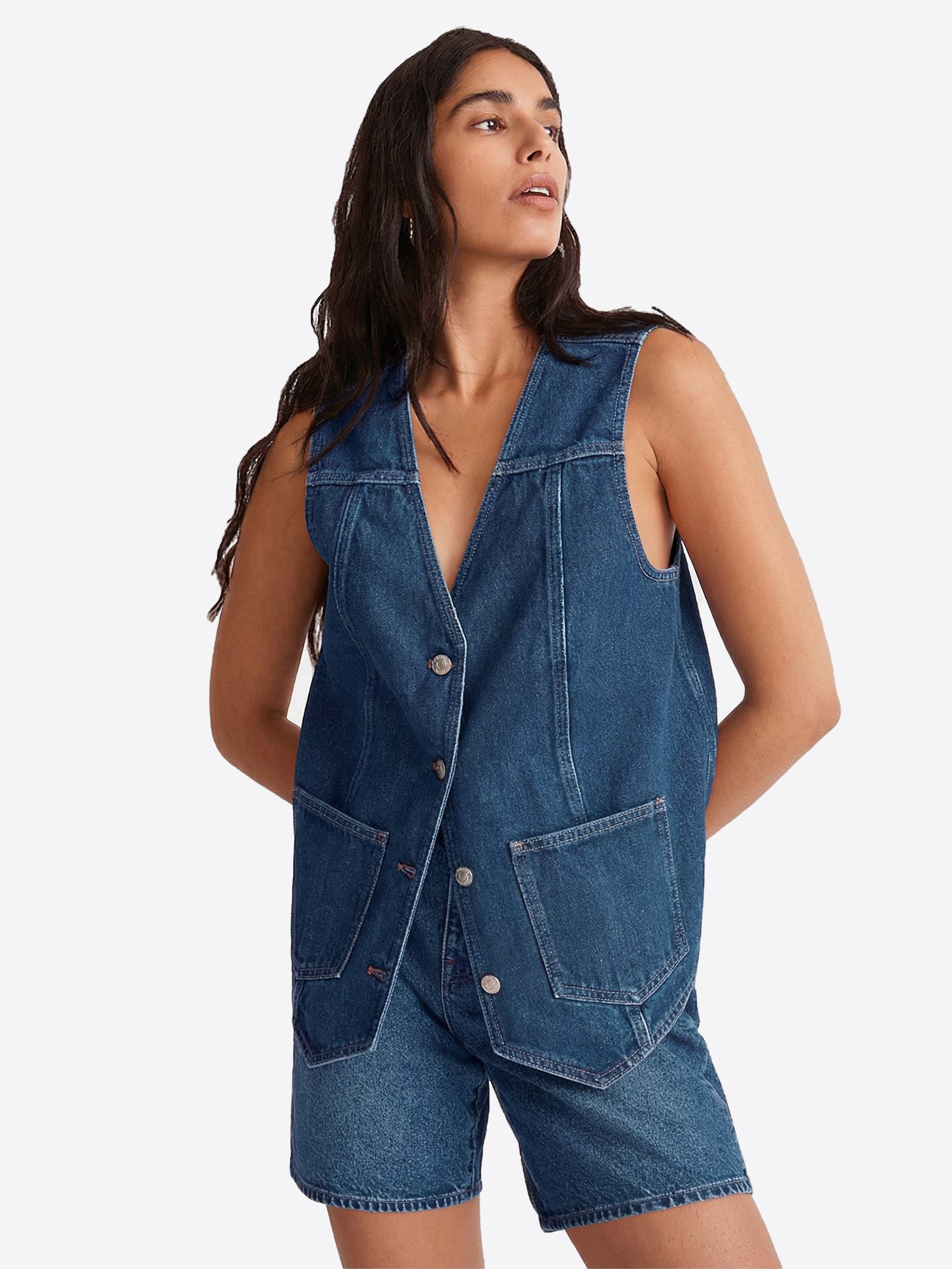 Imily Bela Jeansweste Damen Ärmellose Jeansjacke mit Knopfleiste (Packung, 1-tlg., 1per-Pack) Einfarbig