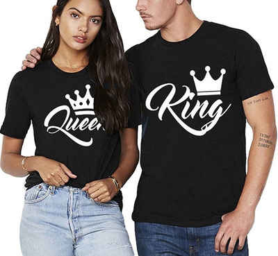 Couples Shop T-Shirt »Partner King & Queen T-Shirt« (1-tlg) mit modischen Fun Print