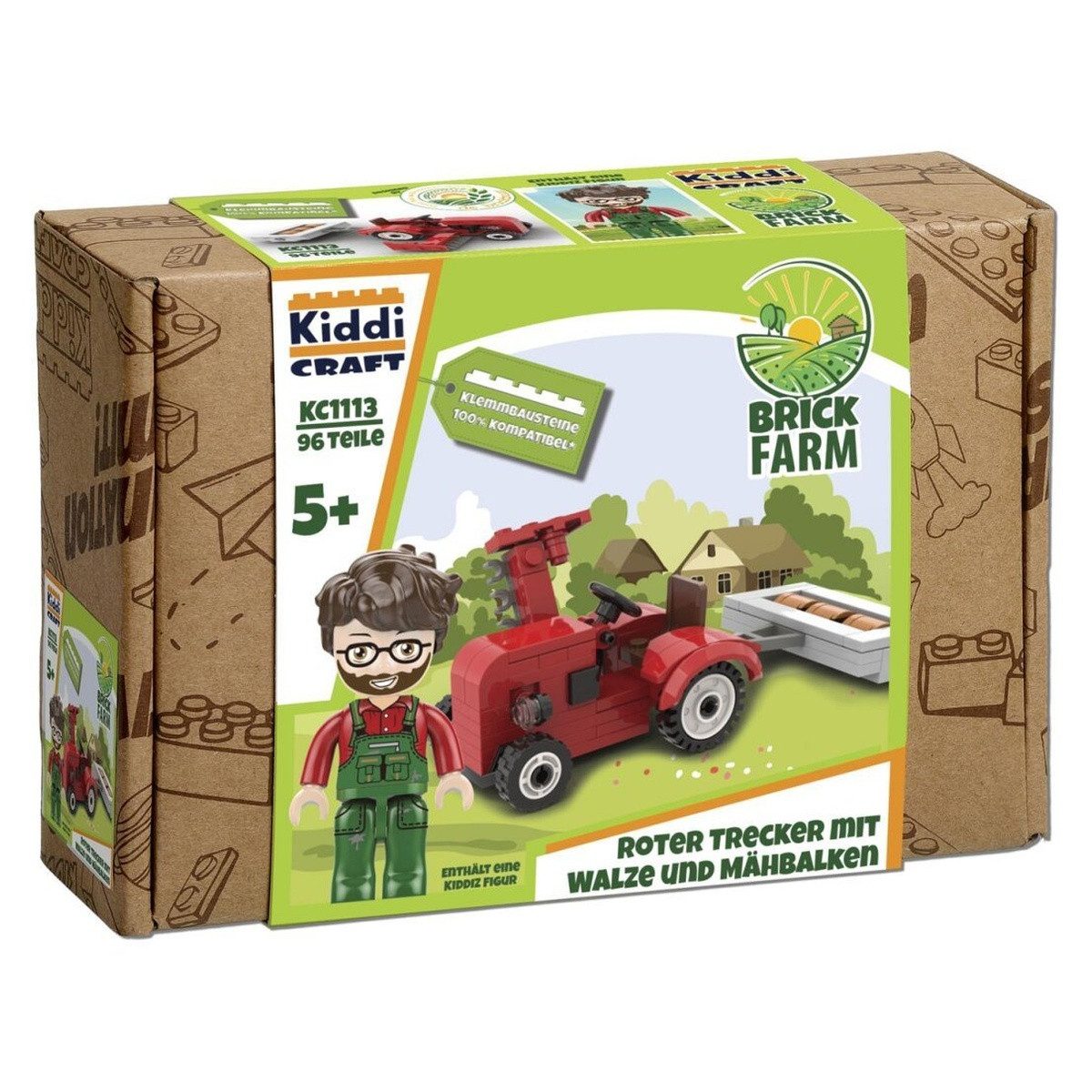 Wisam Kiddicraft KC1113 Roter Trecker mit Walze und Mähbalken Spielbausteine