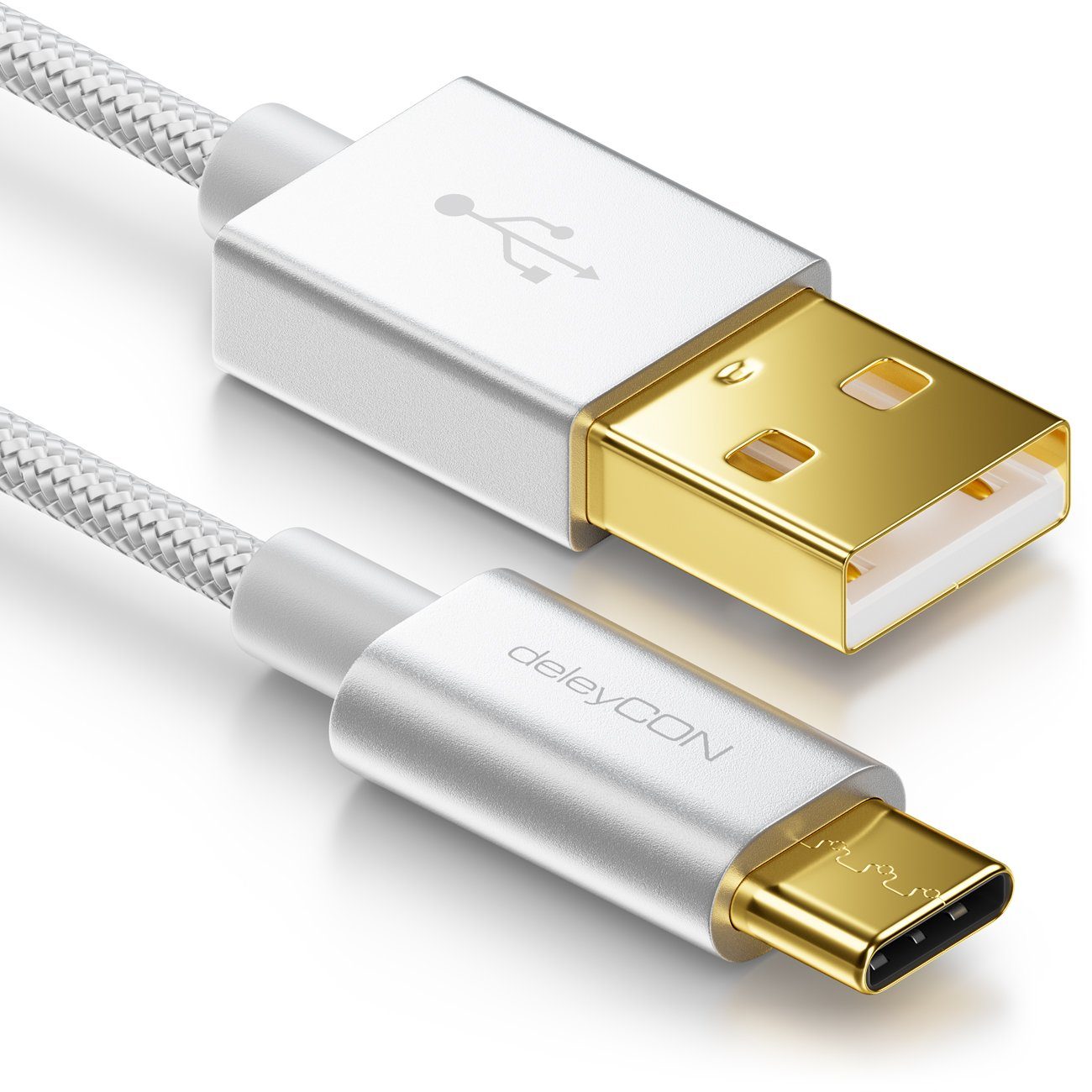 deleyCON deleyCON USB C Kabel 2m Nylon + Metallstecker auf USB 2.0 (Typ-A) - Smartphone-Kabel