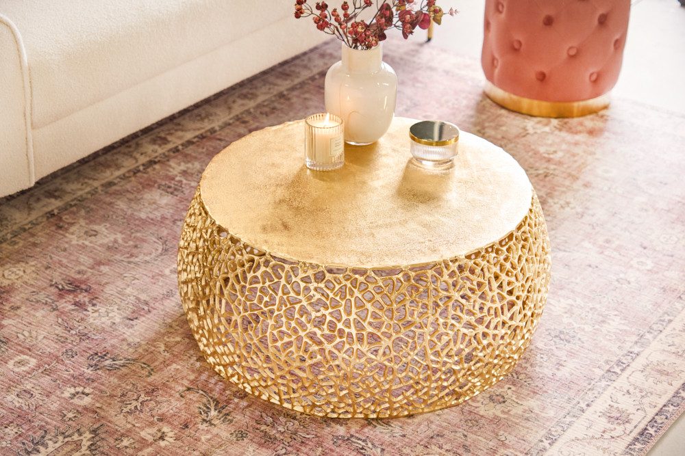riess-ambiente Couchtisch ABSTRACT LEAF Ø75cm gold (Einzelartikel, 1-St), Wohnzimmer · Metall · rund · handmade · Modern Design